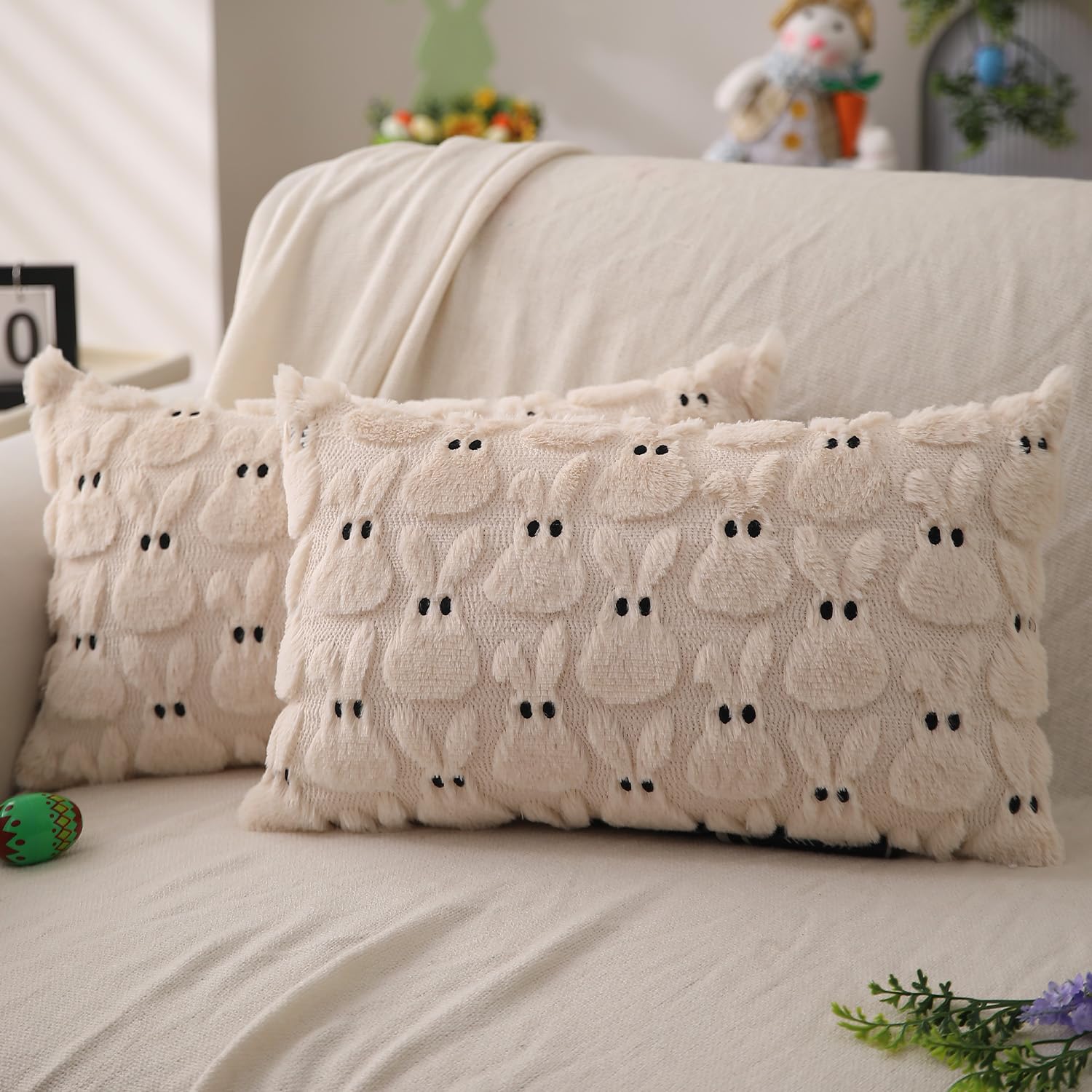 Fundas De Almohada Dfxsz Para Pascua, 30 X 50 Cm, Juego De 2 Piezas De Piel De Conejo De Color Beige - Venta Internac