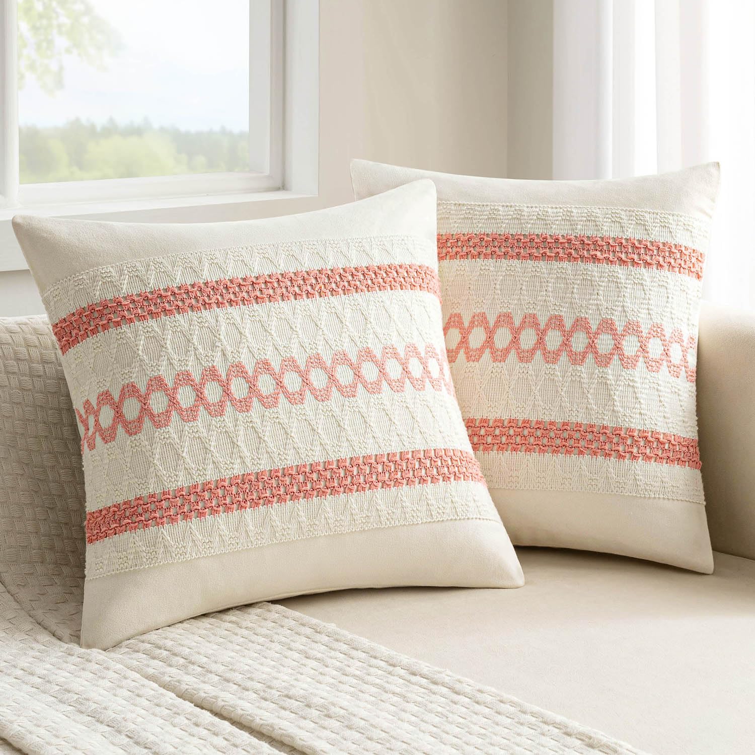 Juego De 2 Fundas De Almohada Miulee, Color Rojo Coral, Bohemio, 45 X 45 Cm, Algodón - Venta Internacional.
