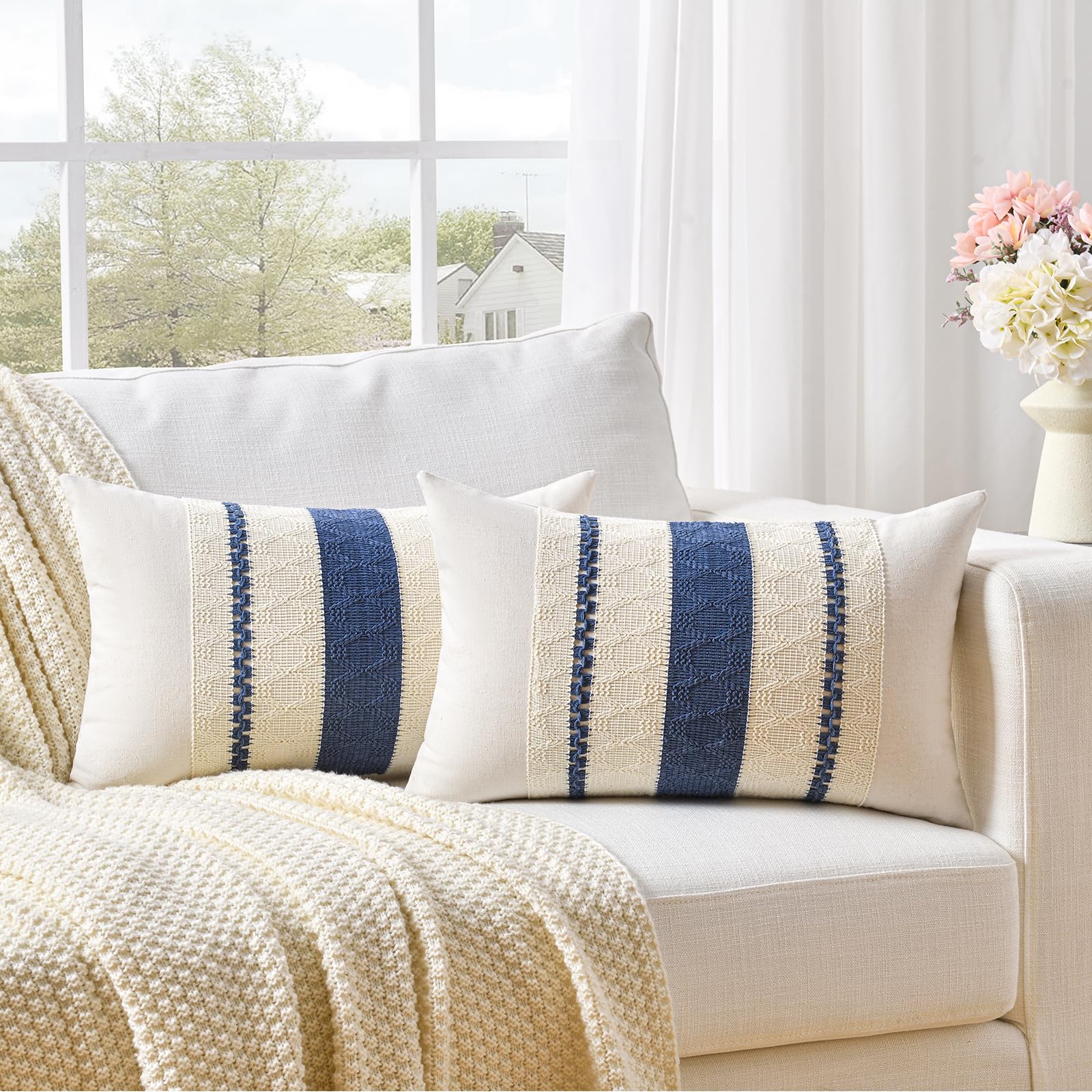 Funda De Almohada Fancy Homi Dusty Blue Vintage Long Lumbar X2 - Venta Internacional.