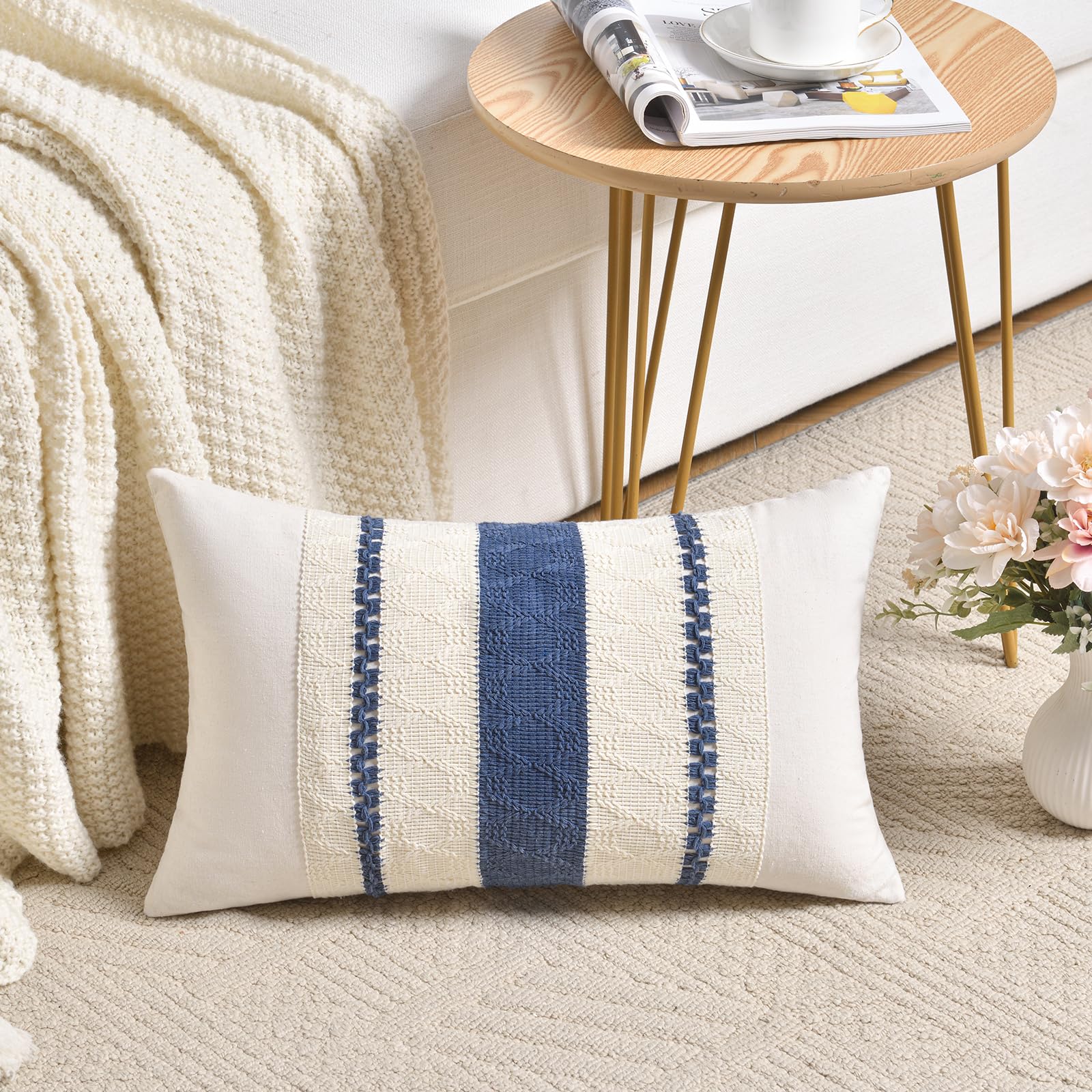 Foto 3 pulgar | Funda De Almohada Fancy Homi Dusty Blue Vintage Long Lumbar X2 - Venta Internacional.