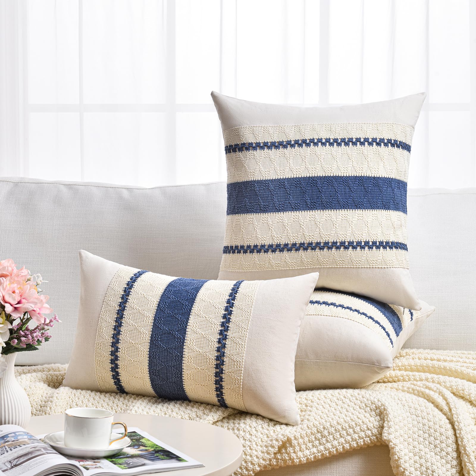 Foto 7 pulgar | Funda De Almohada Fancy Homi Dusty Blue Vintage Long Lumbar X2 - Venta Internacional.