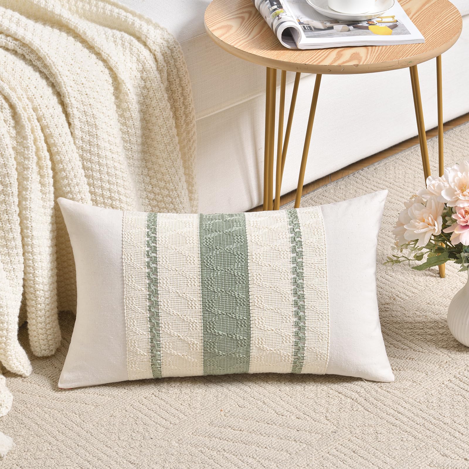 Foto 2 | Funda De Almohada Fancy Homi, Verde Salvia, Bohemio, Lumbar, 35 X 60 Cm, Juego De 2 - Venta Internacional.