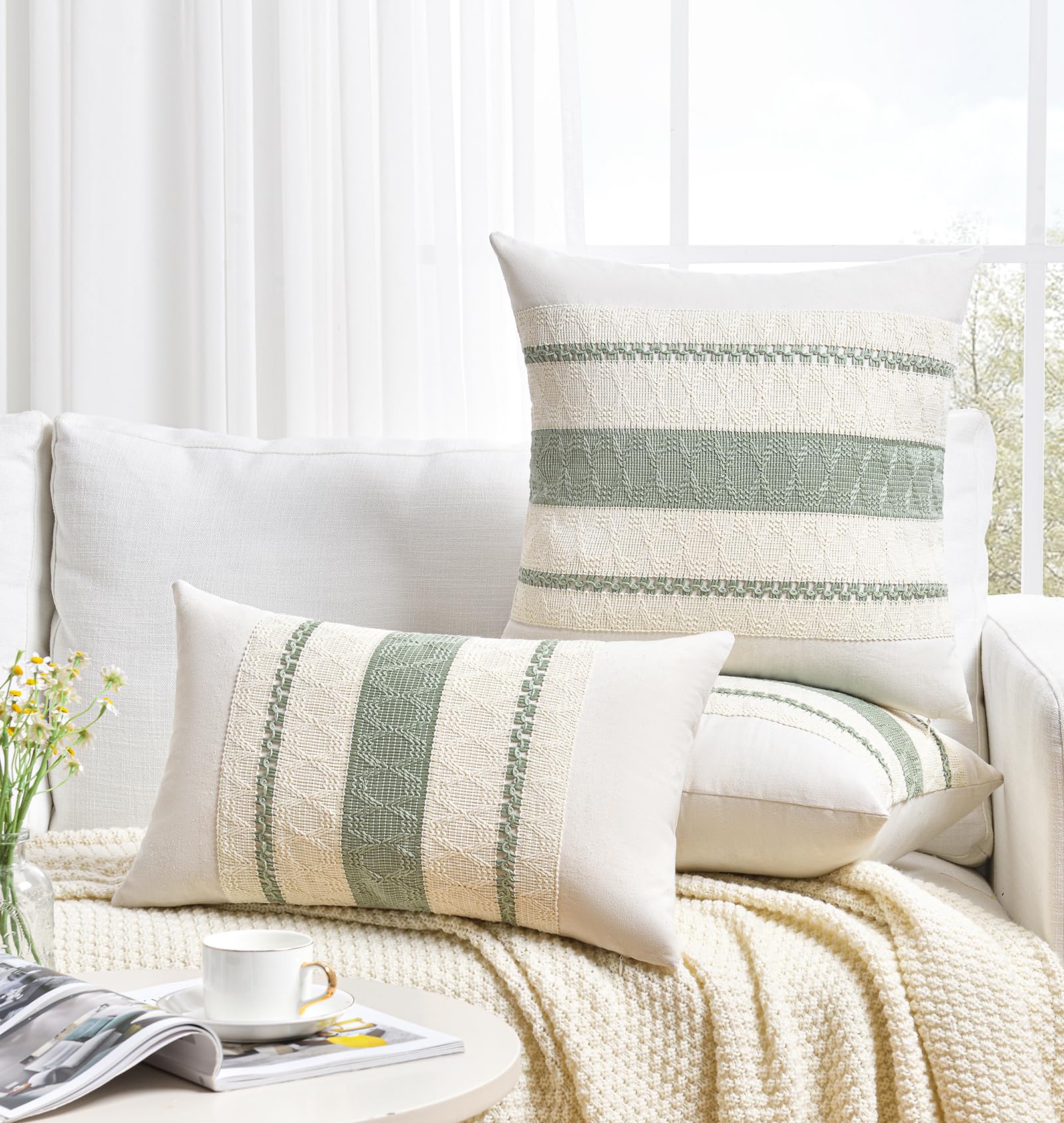 Foto 6 | Funda De Almohada Fancy Homi, Verde Salvia, Bohemio, Lumbar, 35 X 60 Cm, Juego De 2 - Venta Internacional.