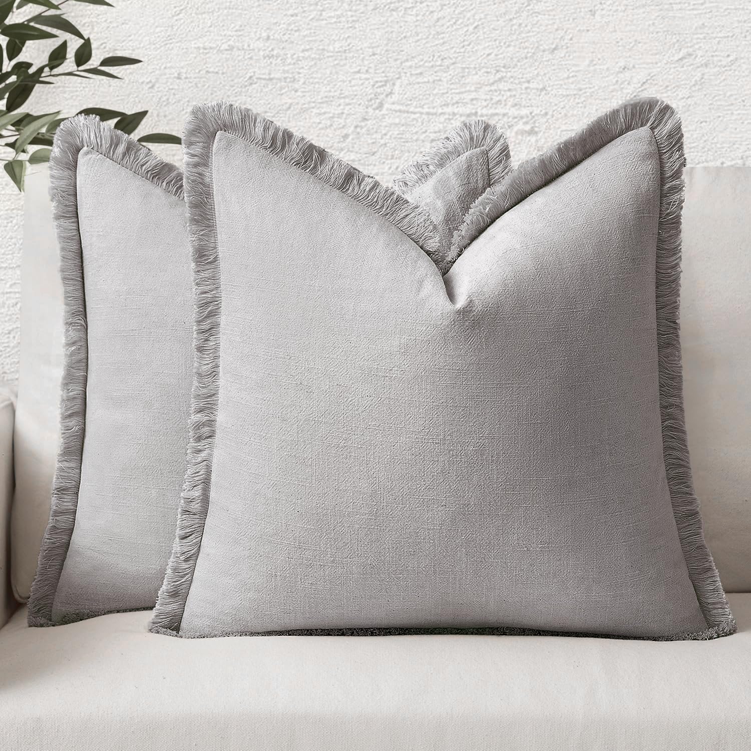 Fundas De Cojín Miulee De Lino Con Flecos, 45 X 45 Cm, Color Gris Claro - Venta Internacional.