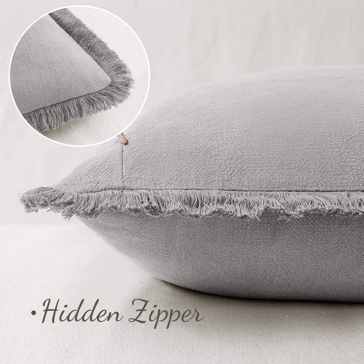 Foto 4 pulgar | Fundas De Cojín Miulee De Lino Con Flecos, 45 X 45 Cm, Color Gris Claro - Venta Internacional.