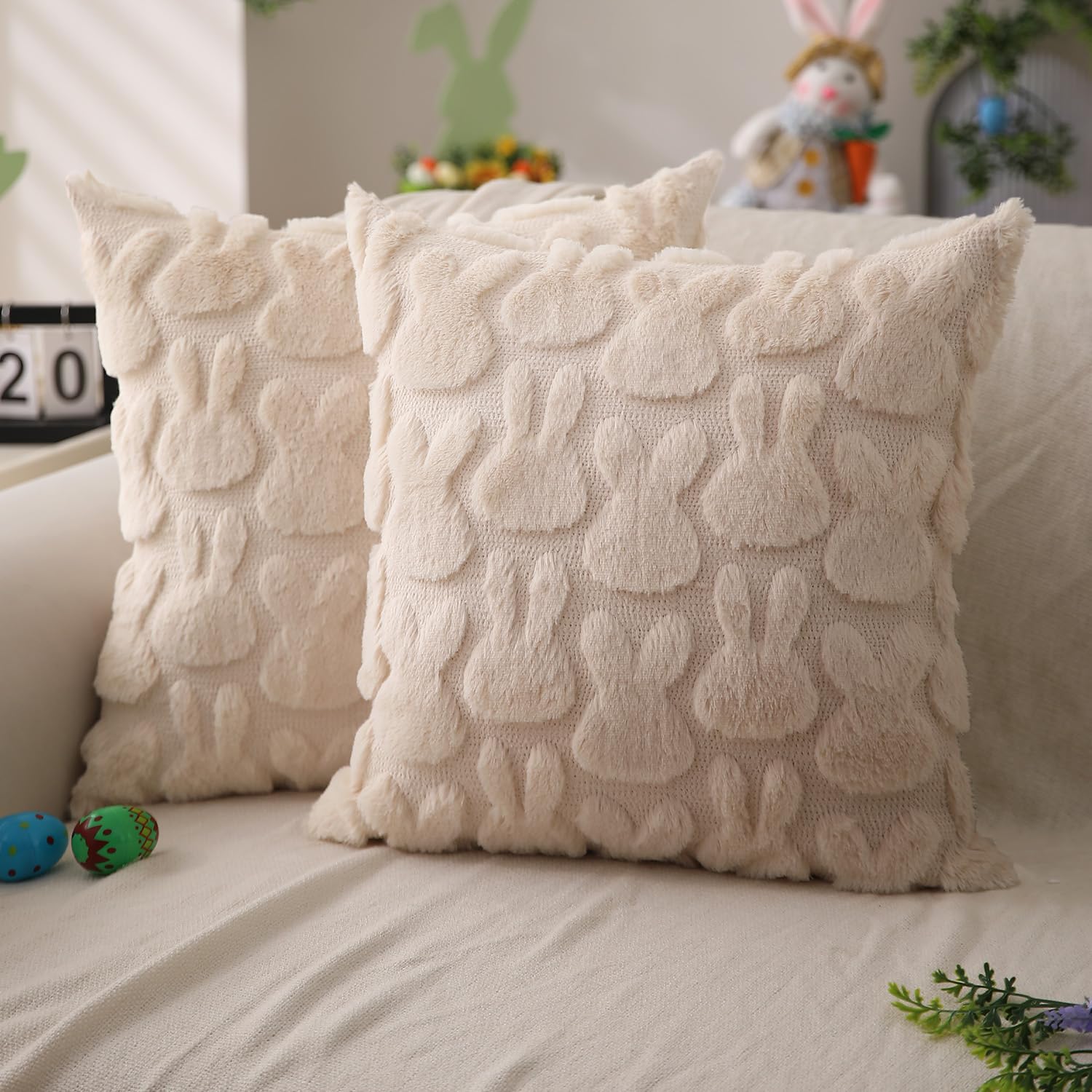 Juego De 2 Fundas De Almohada Dfxsz Para Pascua, 50 X 50 Cm, Piel De Conejo De Color Beige - Venta Internacional.