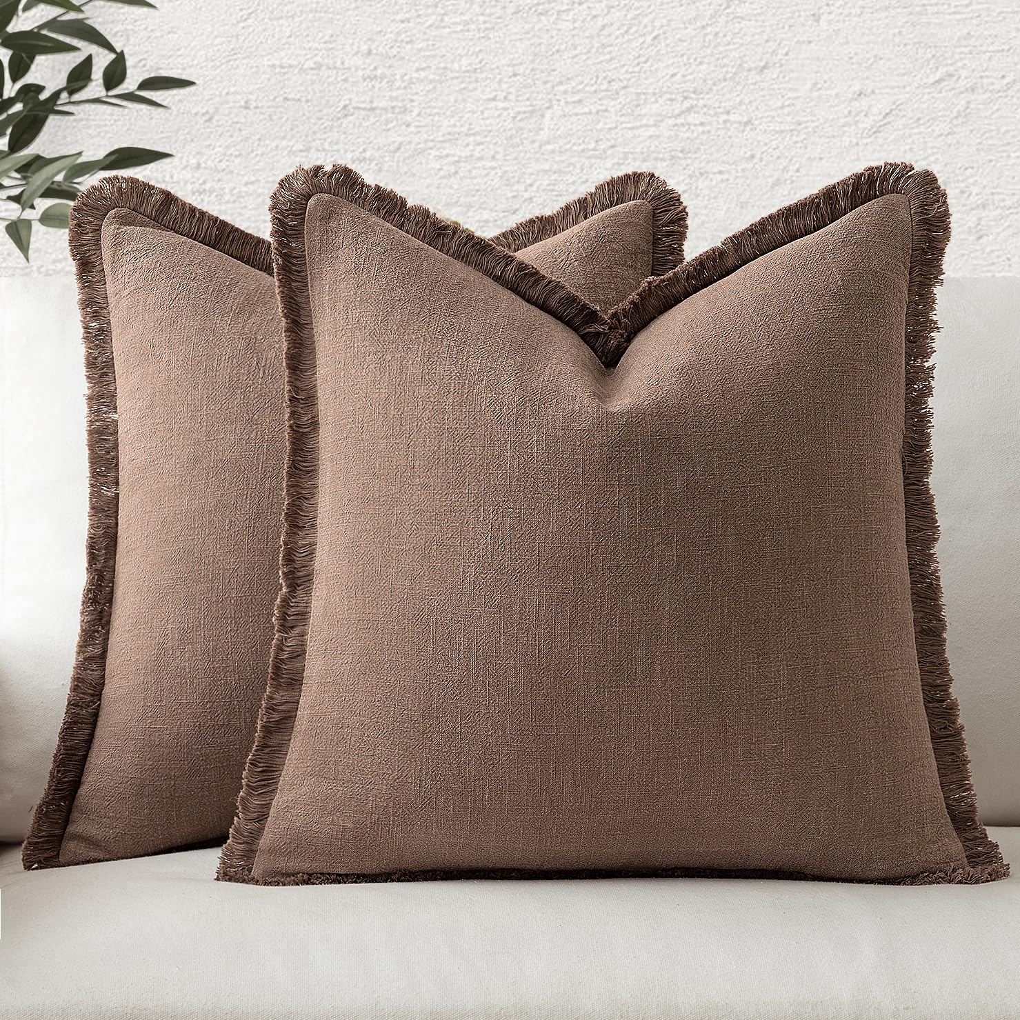 Foto 1 | Fundas De Cojín Miulee De Lino Con Flecos, Color Café Oscuro, 45 X 45 Cm - Venta Internacional.