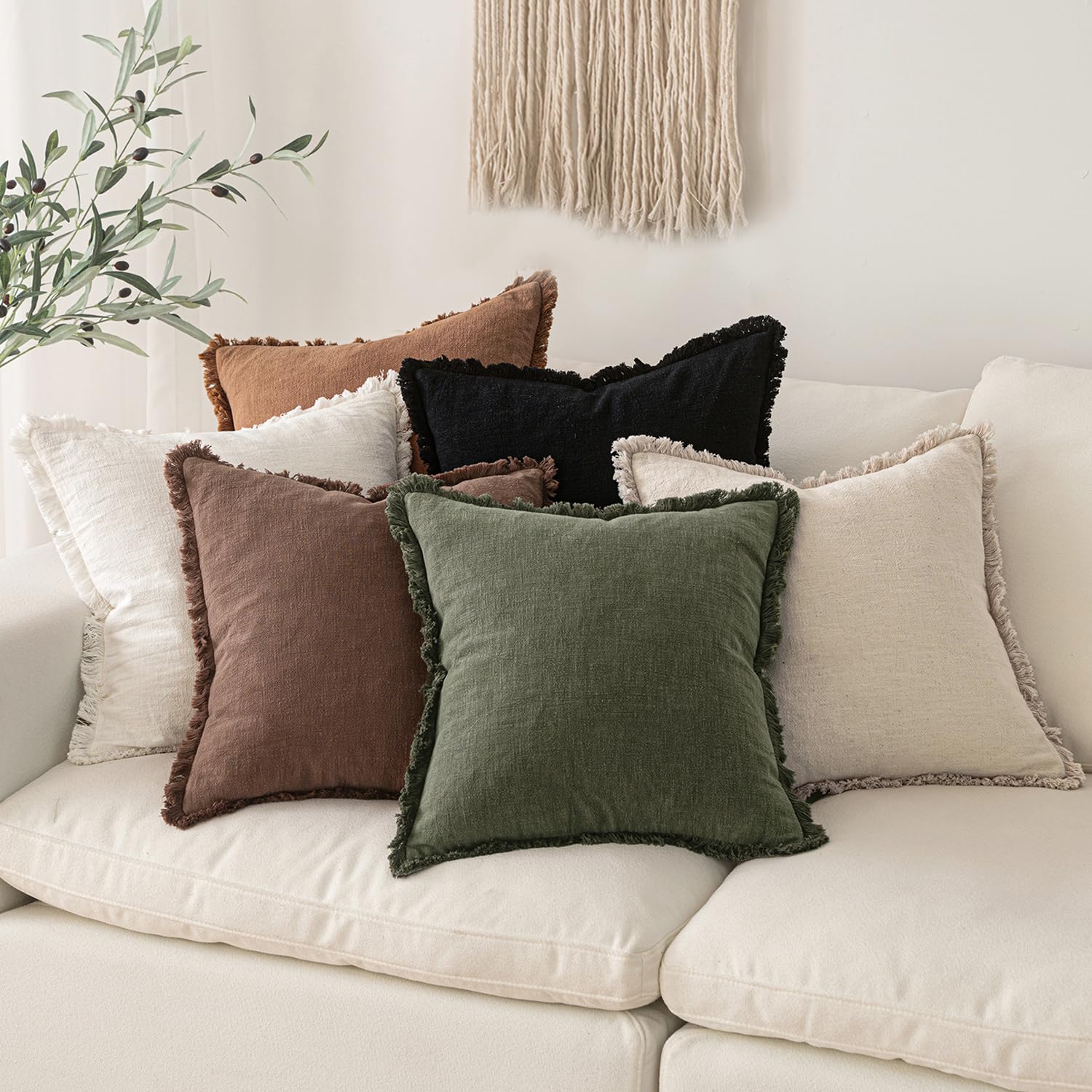 Foto 5 | Fundas De Cojín Miulee De Lino Con Flecos, Color Café Oscuro, 45 X 45 Cm - Venta Internacional.