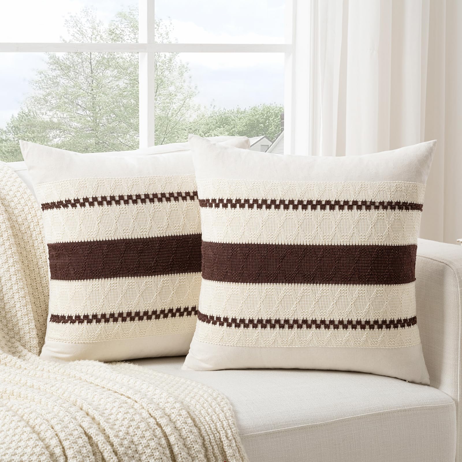 Funda De Cojín Fancy Homi Boho Brown, 60 X 60 Cm, Juego De 2 - Venta Internacional.