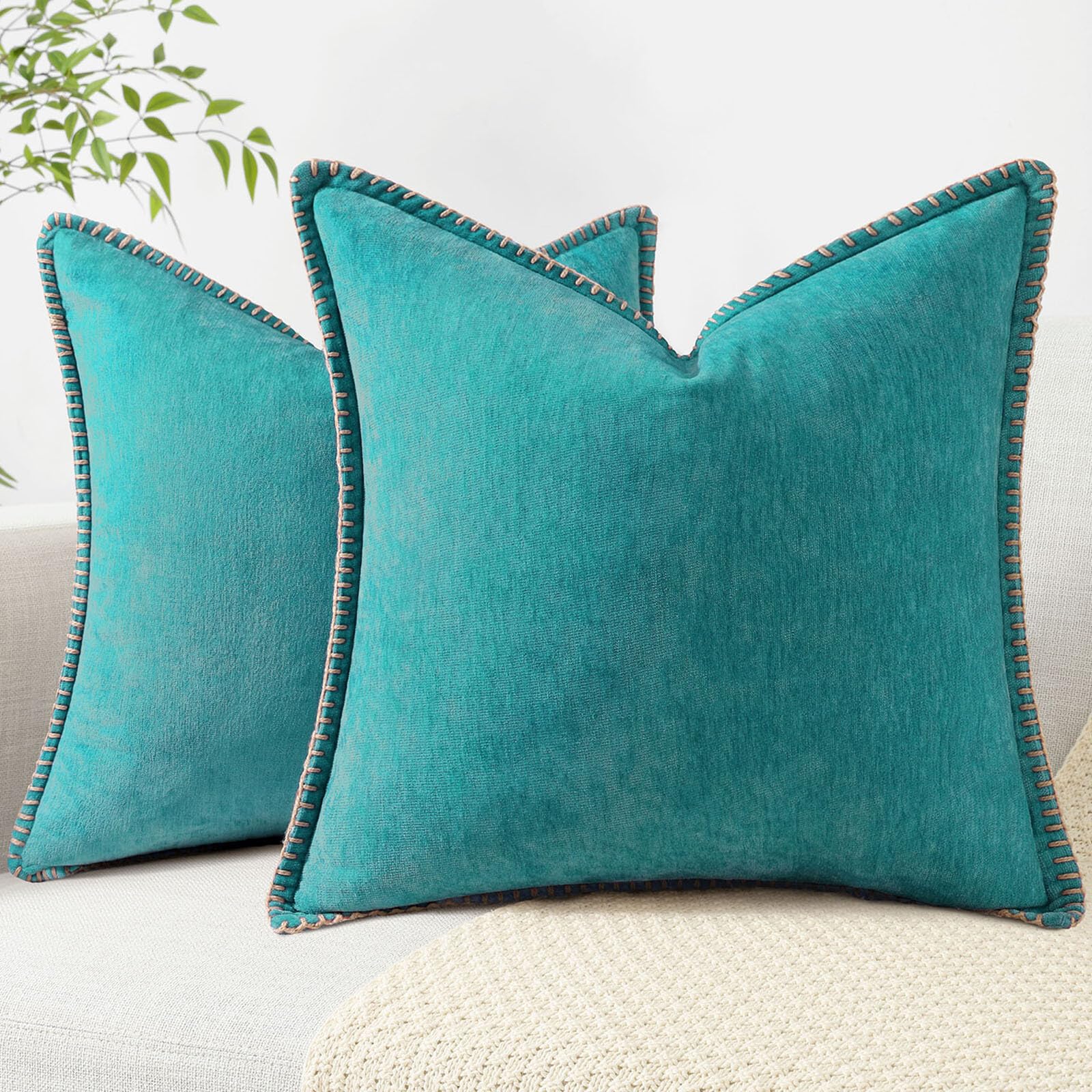 Foto 2 pulgar | Fundas De Cojín Decoruhome, De Chenilla Suave, 50 X 50 Cm, Color Turquesa - Venta Internacional.