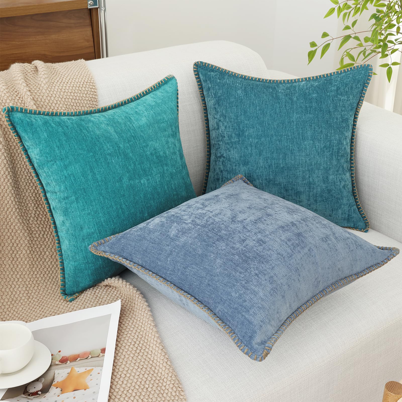 Foto 6 pulgar | Fundas De Cojín Decoruhome, De Chenilla Suave, 50 X 50 Cm, Color Turquesa - Venta Internacional.