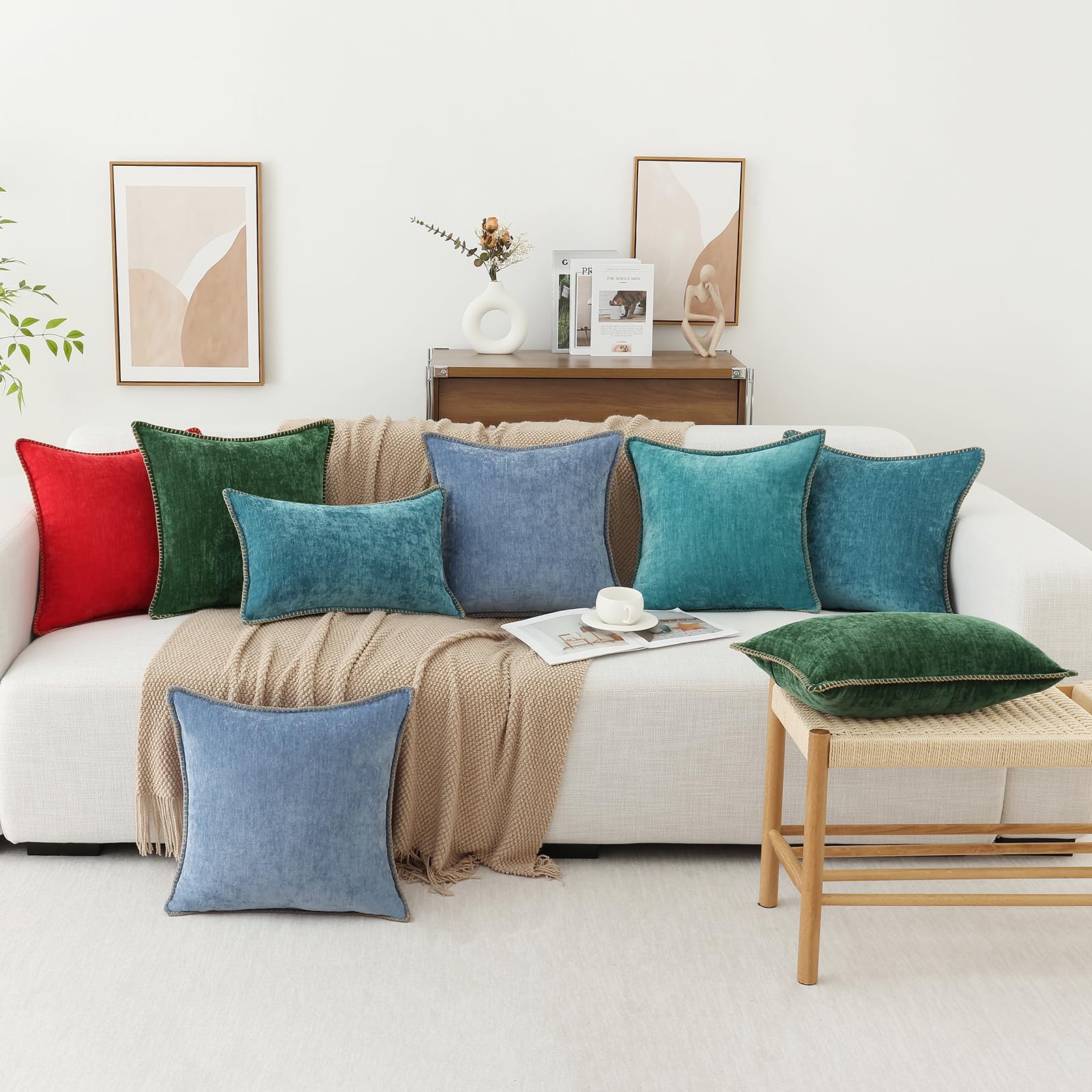 Foto 6 | Fundas De Cojín Decoruhome, De Chenilla Suave, 50 X 50 Cm, Color Turquesa - Venta Internacional.