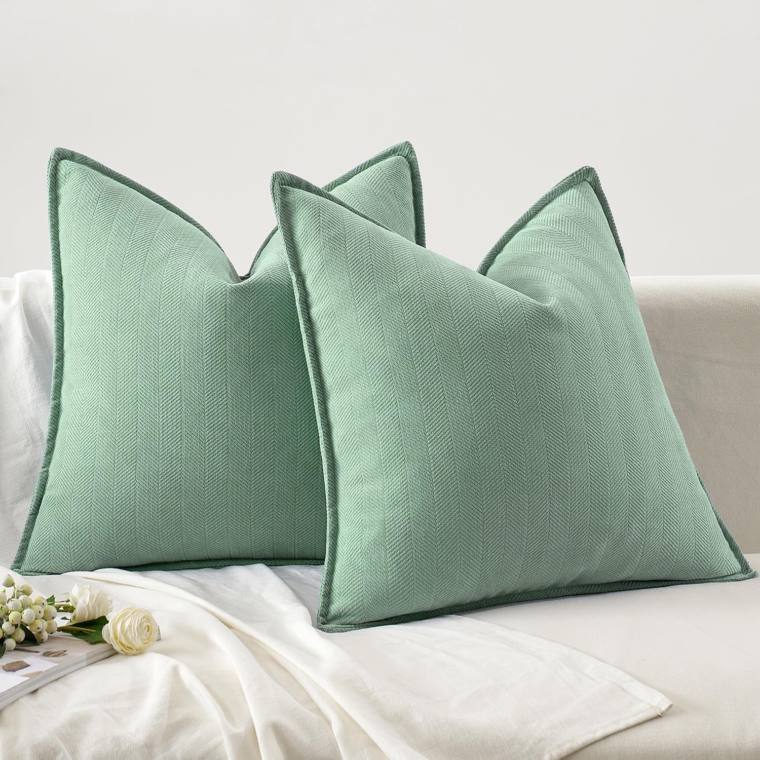 Foto 7 pulgar | Fundas De Almohada Miulee De Felpilla Verde Grisáceo, 45 X 45 Cm, Paquete De 2 - Venta Internacional.
