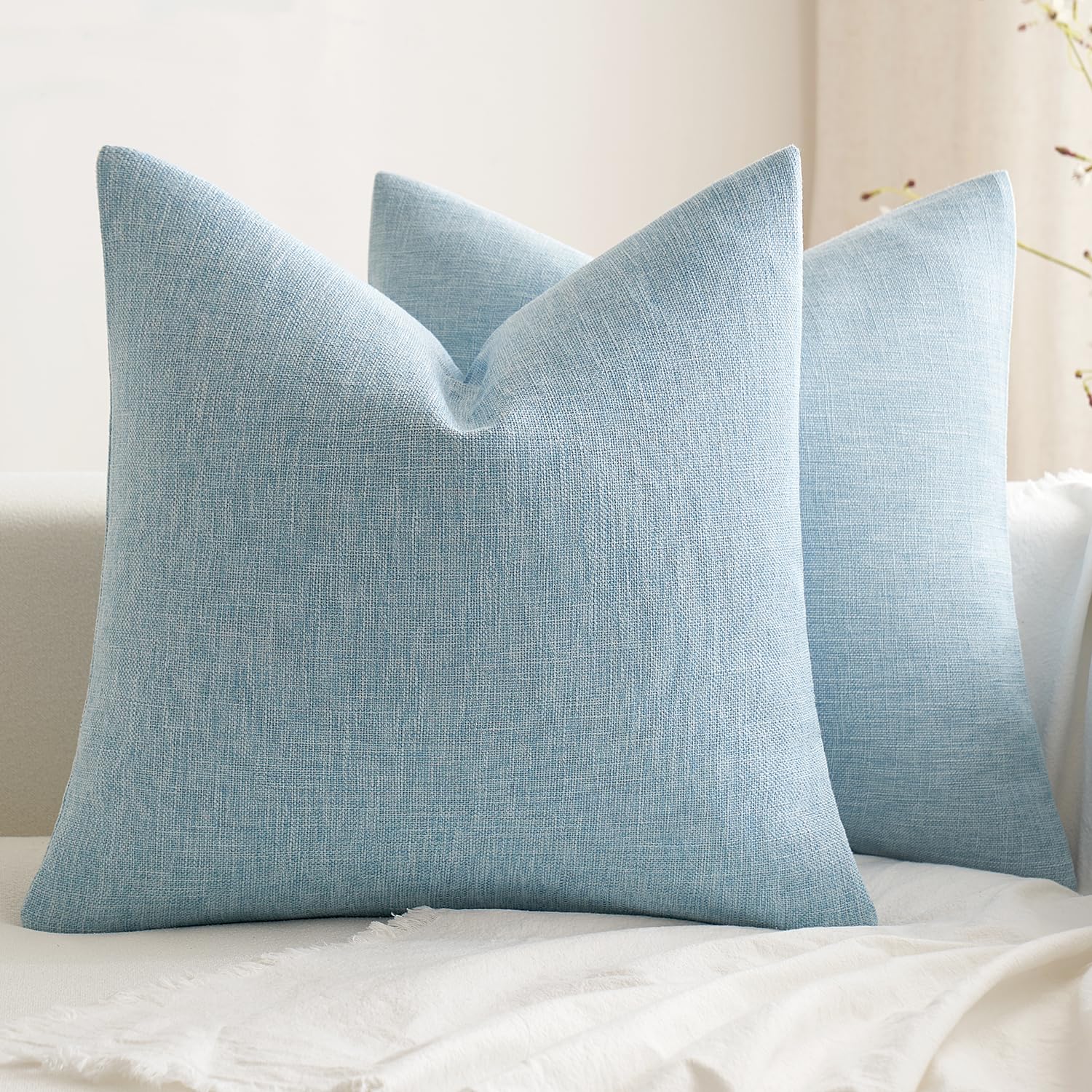 Foto 2 pulgar | Juego De 2 Fundas De Almohada Miulee De Lino Farmhouse, 50 X 50 Cm, Color Azul Claro - Venta Internacional.