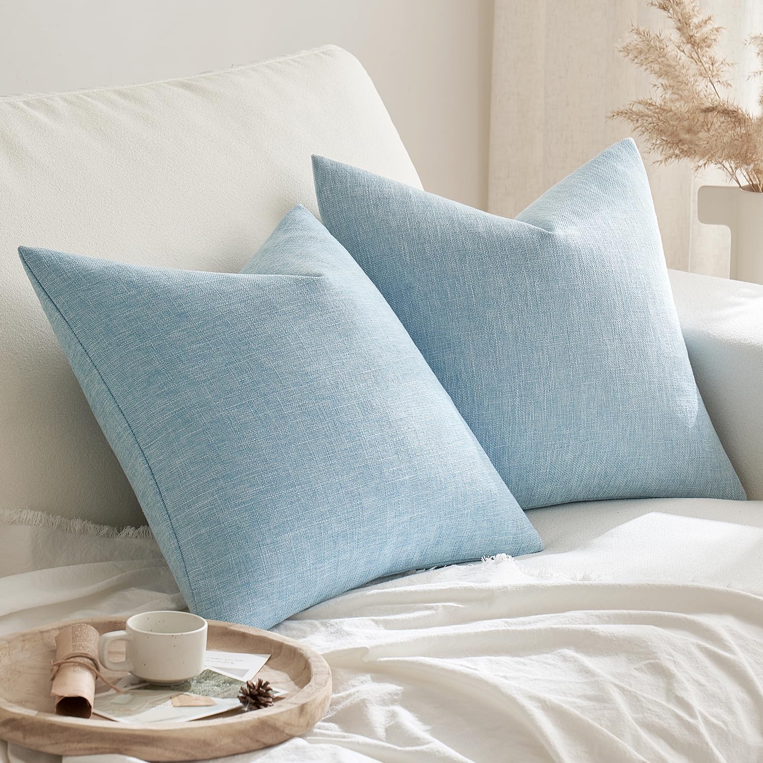 Foto 2 | Juego De 2 Fundas De Almohada Miulee De Lino Farmhouse, 50 X 50 Cm, Color Azul Claro - Venta Internacional.