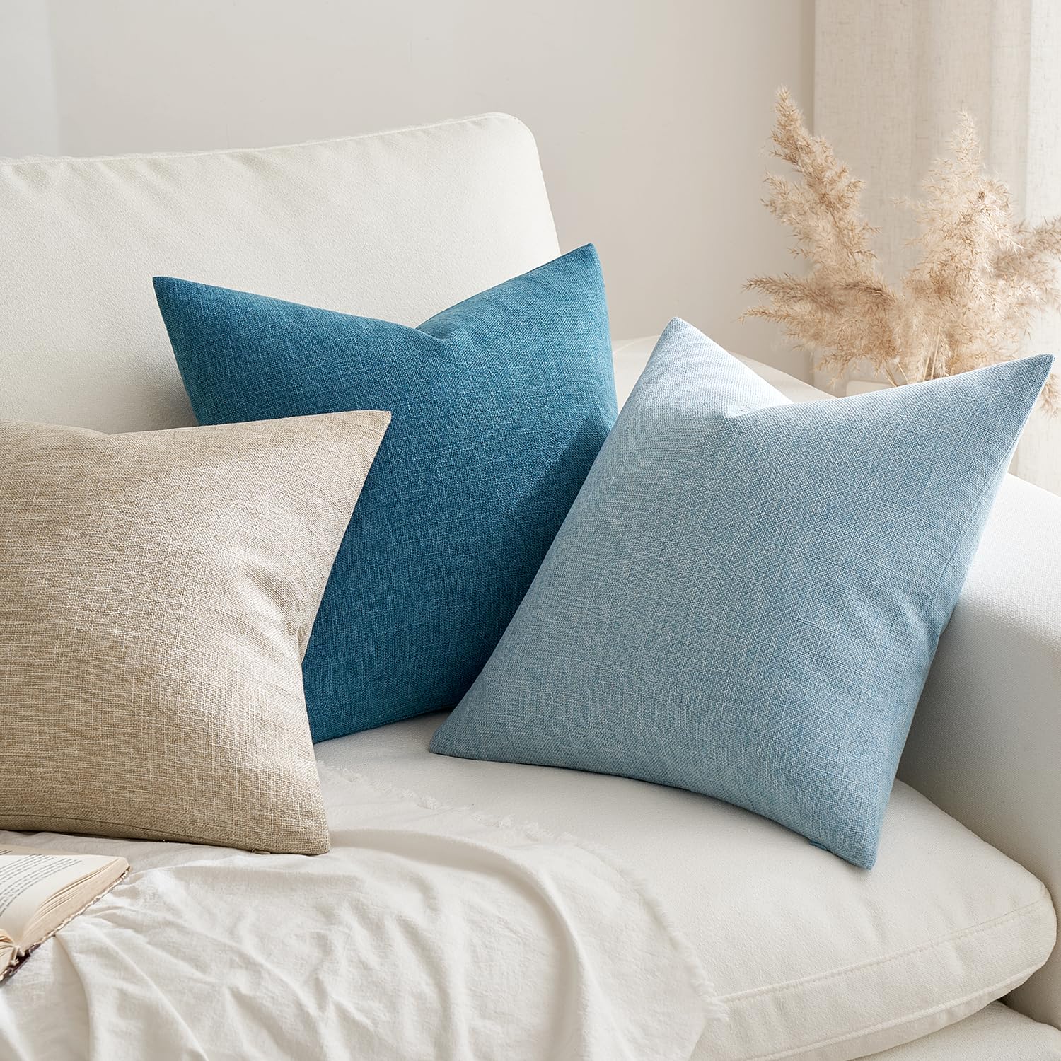 Foto 4 | Juego De 2 Fundas De Almohada Miulee De Lino Farmhouse, 50 X 50 Cm, Color Azul Claro - Venta Internacional.