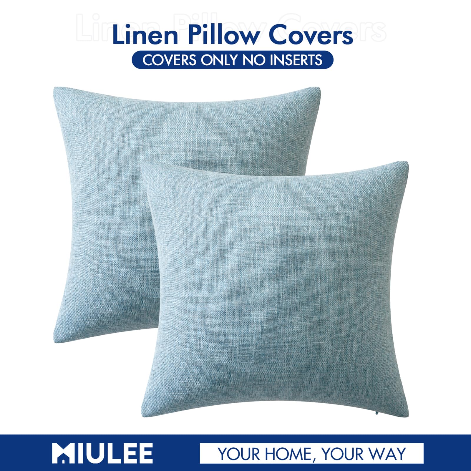 Foto 7 pulgar | Juego De 2 Fundas De Almohada Miulee De Lino Farmhouse, 50 X 50 Cm, Color Azul Claro - Venta Internacional.