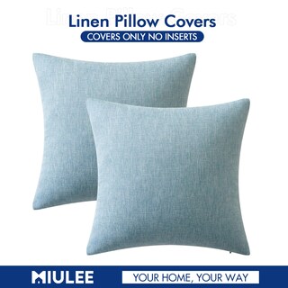 Foto 6 | Juego De 2 Fundas De Almohada Miulee De Lino Farmhouse, 50 X 50 Cm, Color Azul Claro - Venta Internacional.
