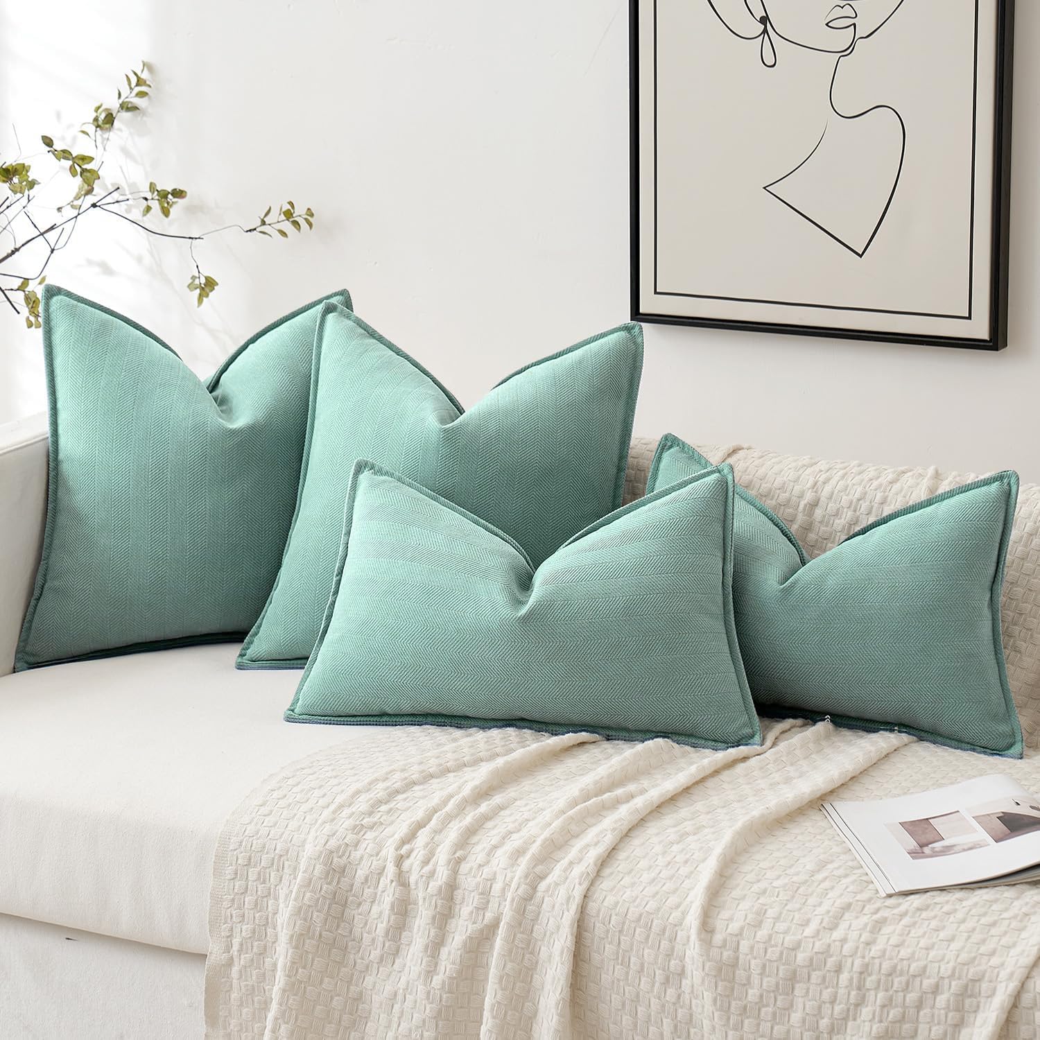 Foto 5 pulgar | Fundas De Almohada Miulee De Chenilla Verde Aguamarina, 45 X 45 Cm, Paquete De 2 - Venta Internacional.