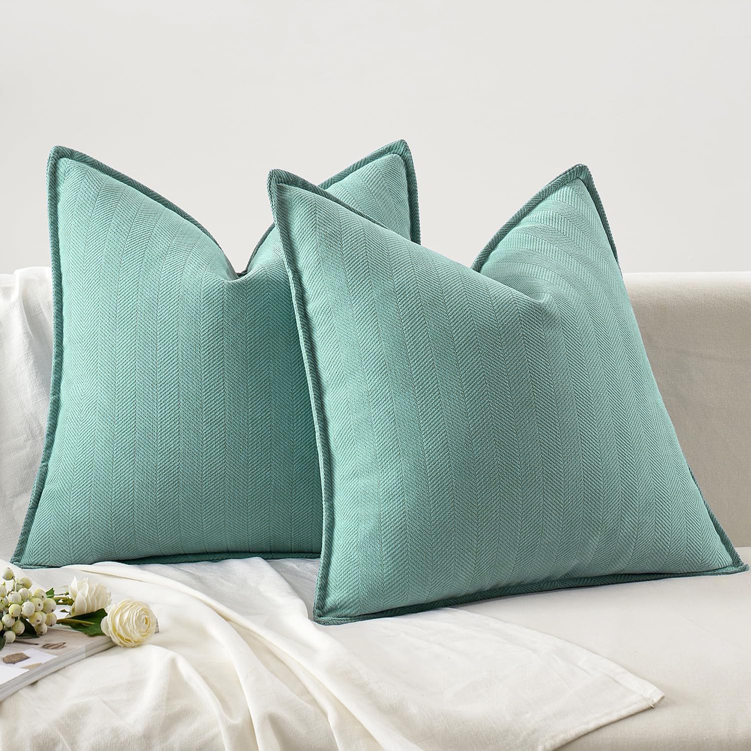 Foto 6 | Fundas De Almohada Miulee De Chenilla Verde Aguamarina, 45 X 45 Cm, Paquete De 2 - Venta Internacional.