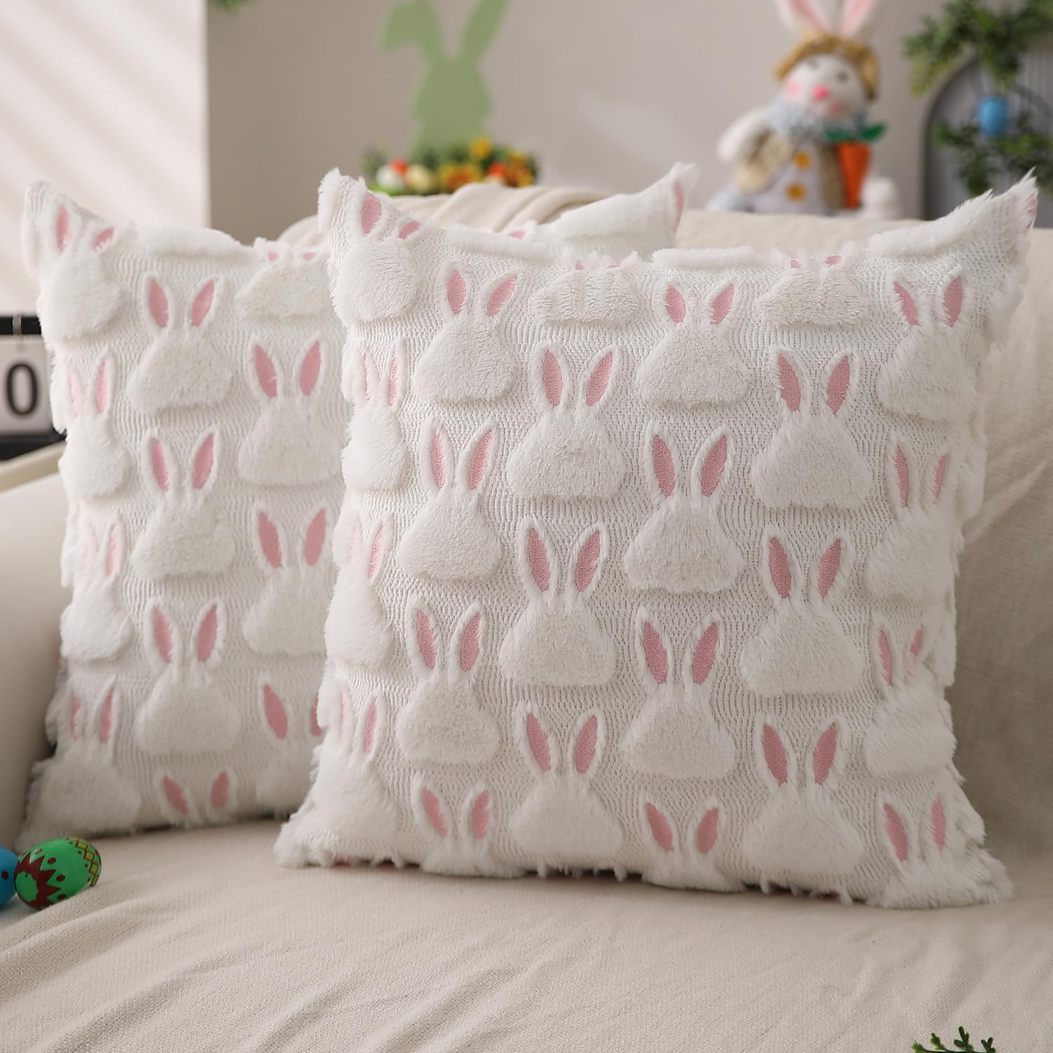 Fundas De Almohada Dfxsz Para Pascua, 50 X 50 Cm, Juego De 2 Conejos Rosados Y Blancos - Venta Internacional.