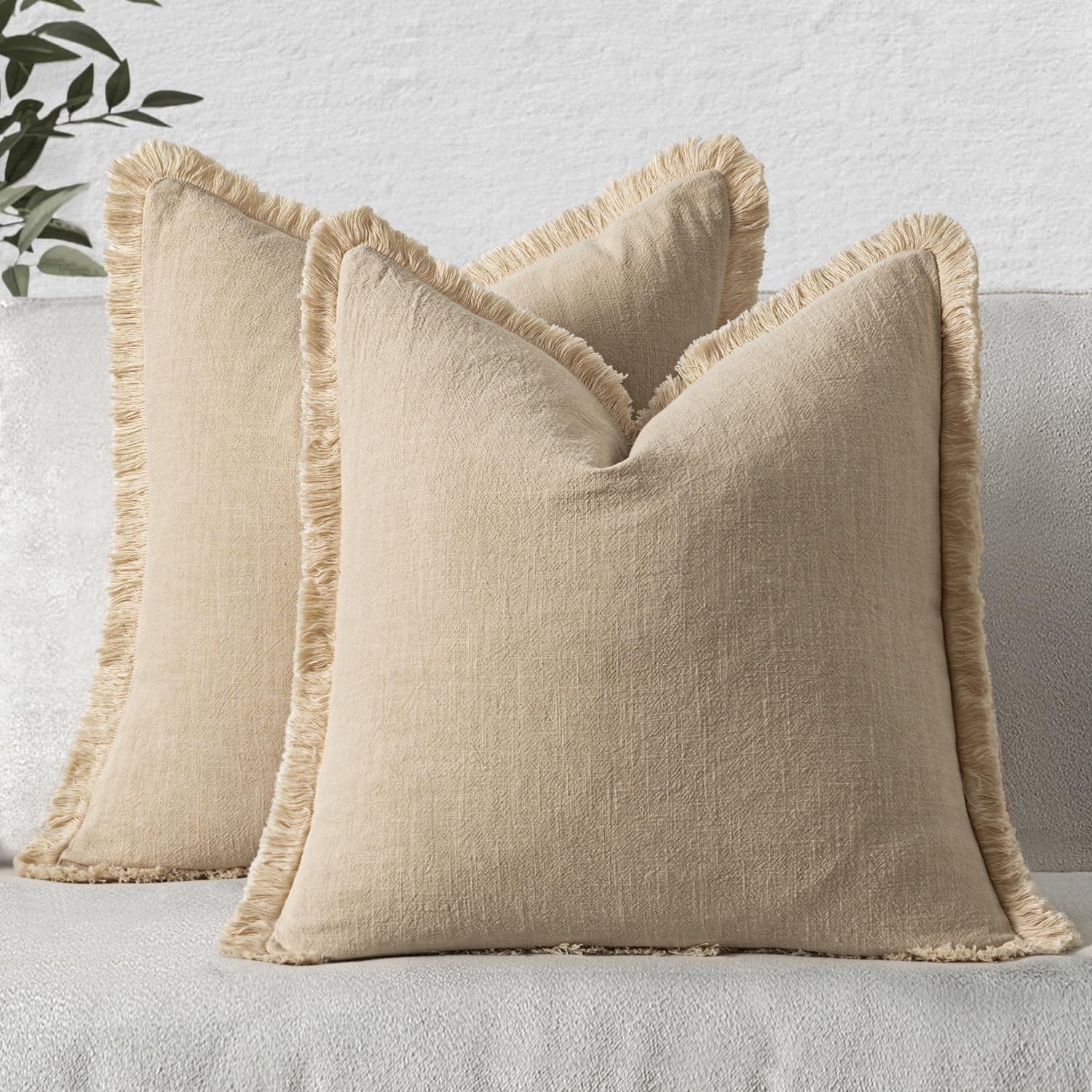 Juego De 2 Fundas De Cojín Miulee De Lino Con Flecos, Color Beige, 40 X 40 Cm - Venta Internacional.