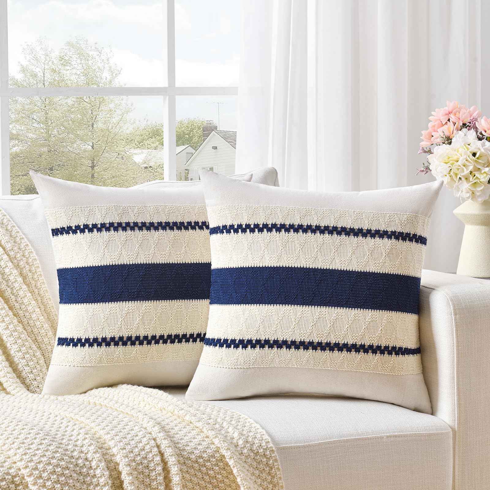 Funda De Almohada Fancy Homi, Tejido De Algodón, Color Azul Marino, 60 X 60 Cm - Venta Internacional.