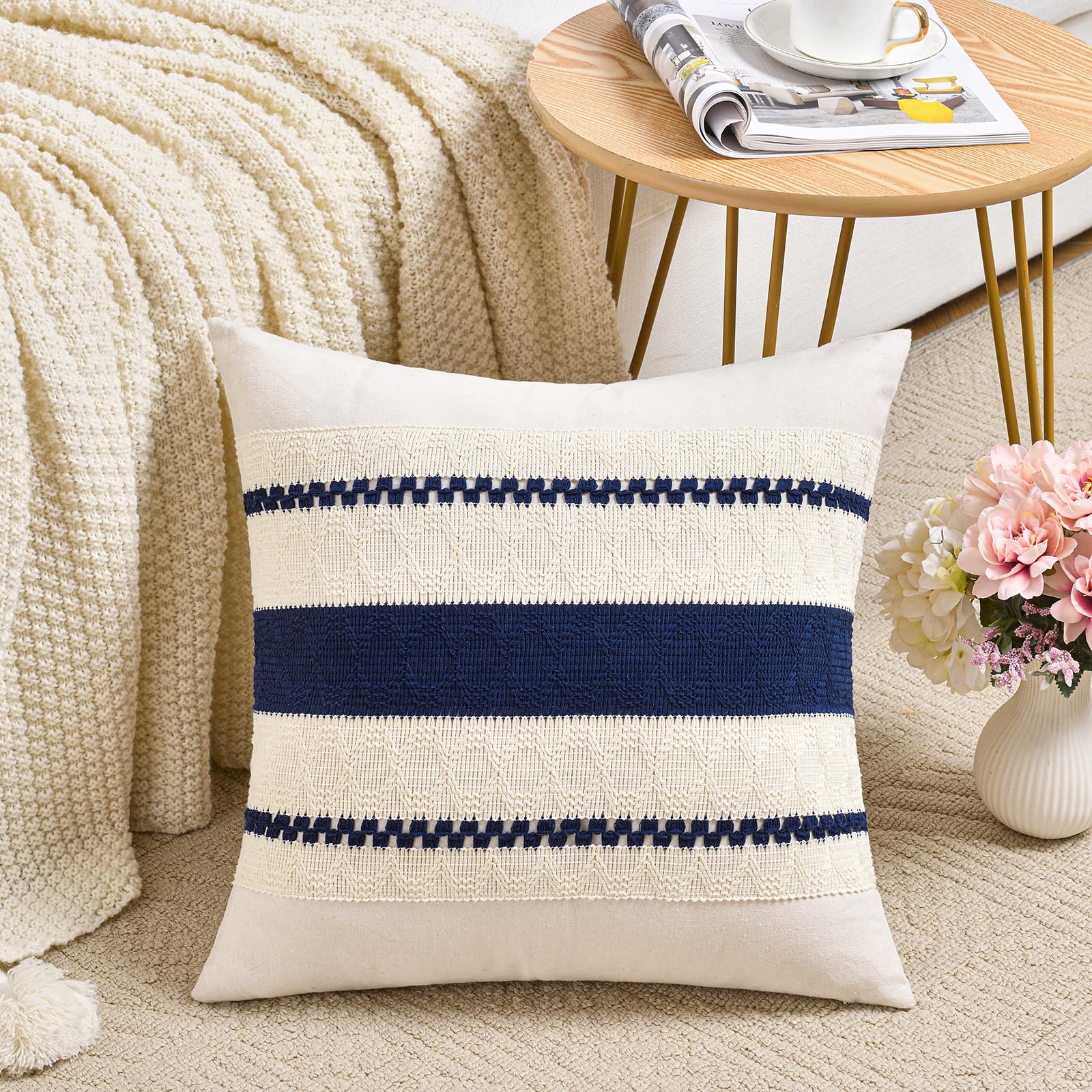 Foto 2 | Funda De Almohada Fancy Homi, Tejido De Algodón, Color Azul Marino, 60 X 60 Cm - Venta Internacional.