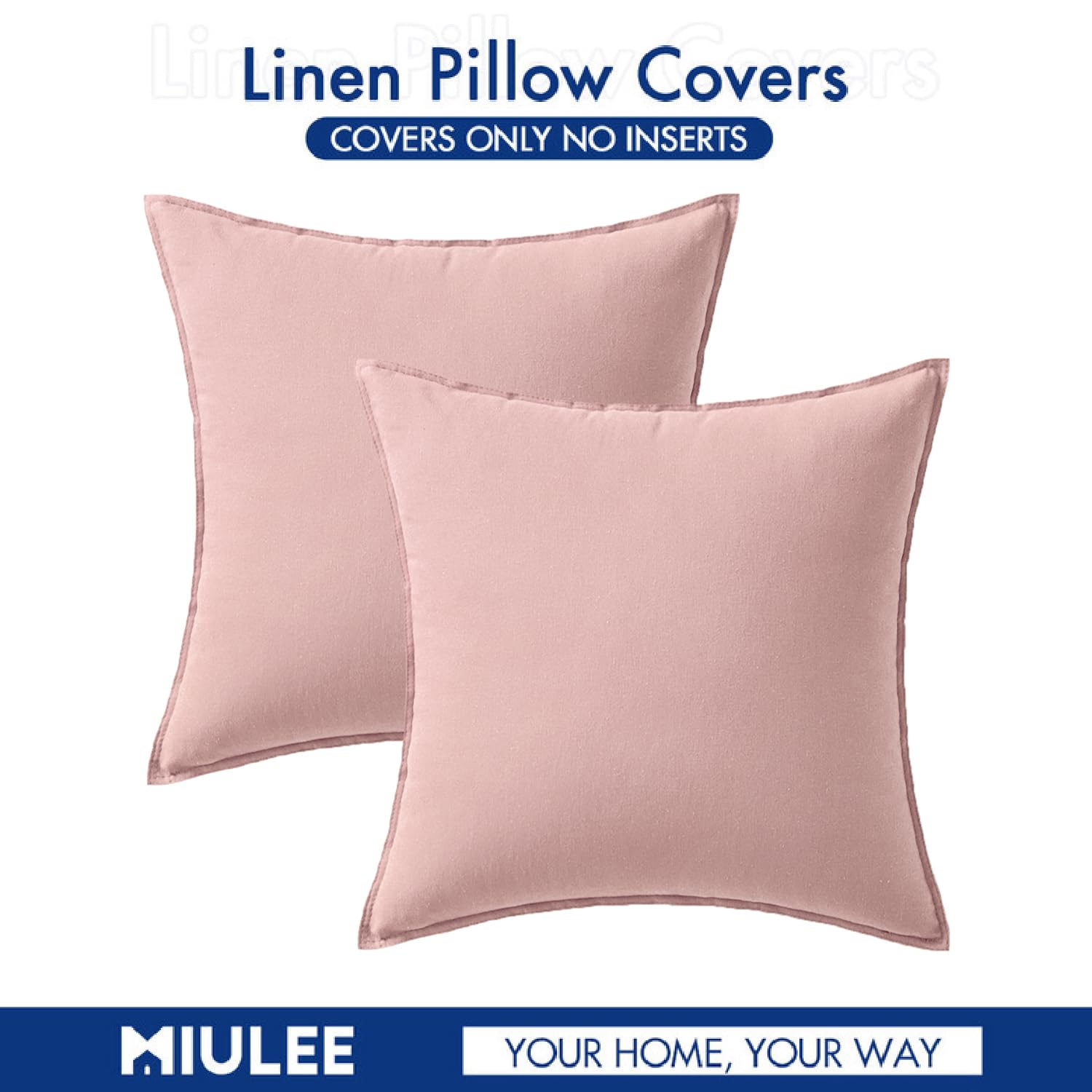 Foto 7 pulgar | Funda De Almohada Miulee De Lino Rosa Claro De 60 X 60 Cm, Paquete De 2 - Venta Internacional.
