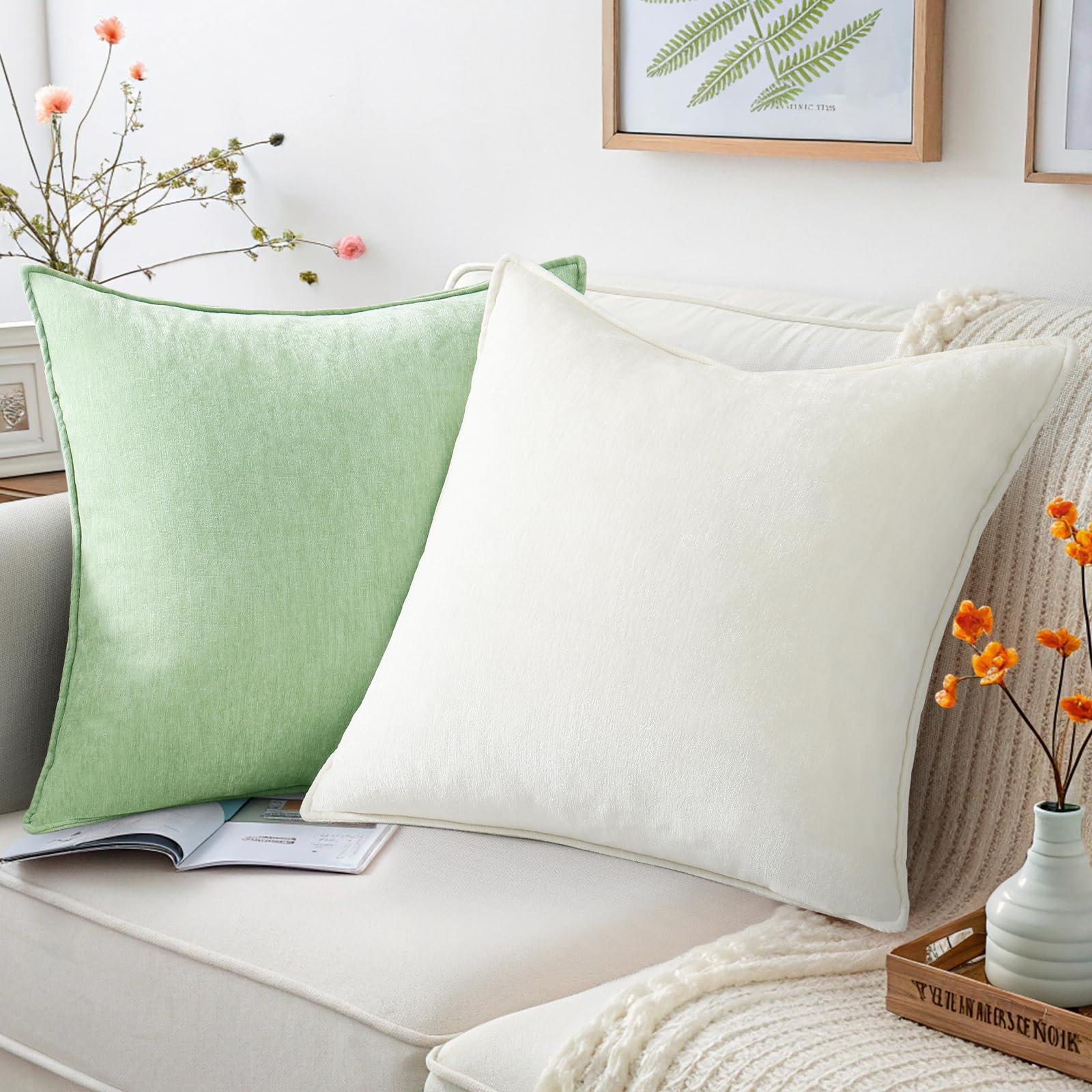 Foto 5 pulgar | Fundas De Almohada Decoruhome Chenille, 20 X 20 Cm, Juego De 2 Unidades, Color Blanco Crema - Venta Internacional.
