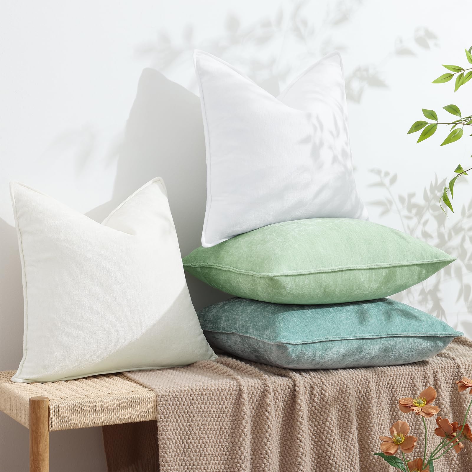 Foto 6 pulgar | Fundas De Almohada Decoruhome Chenille, 20 X 20 Cm, Juego De 2 Unidades, Color Blanco Crema - Venta Internacional.