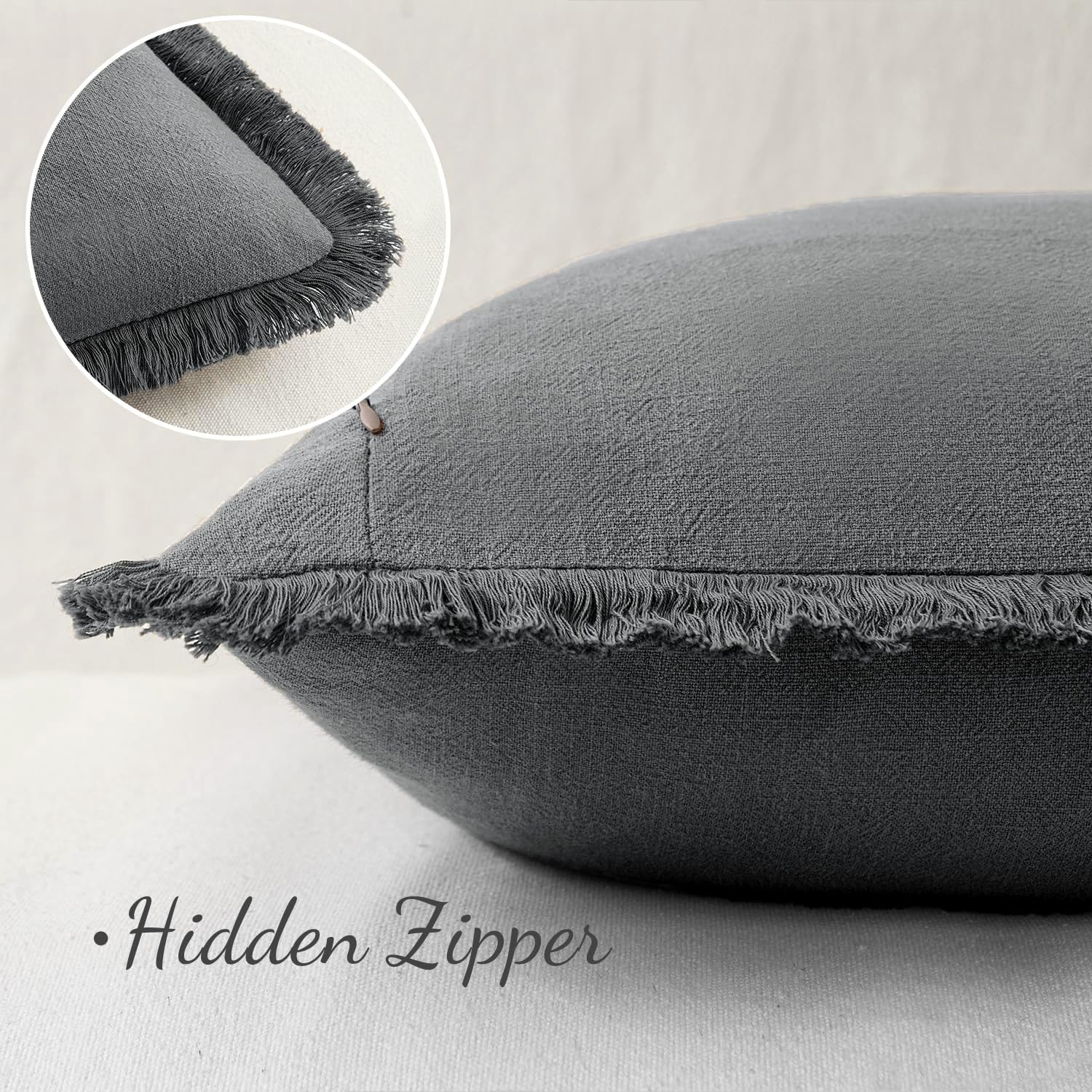 Foto 4 pulgar | Fundas De Cojín Miulee De Lino Con Flecos, Gris Oscuro, 50 X 50 Cm, 2 Unidades - Venta Internacional.