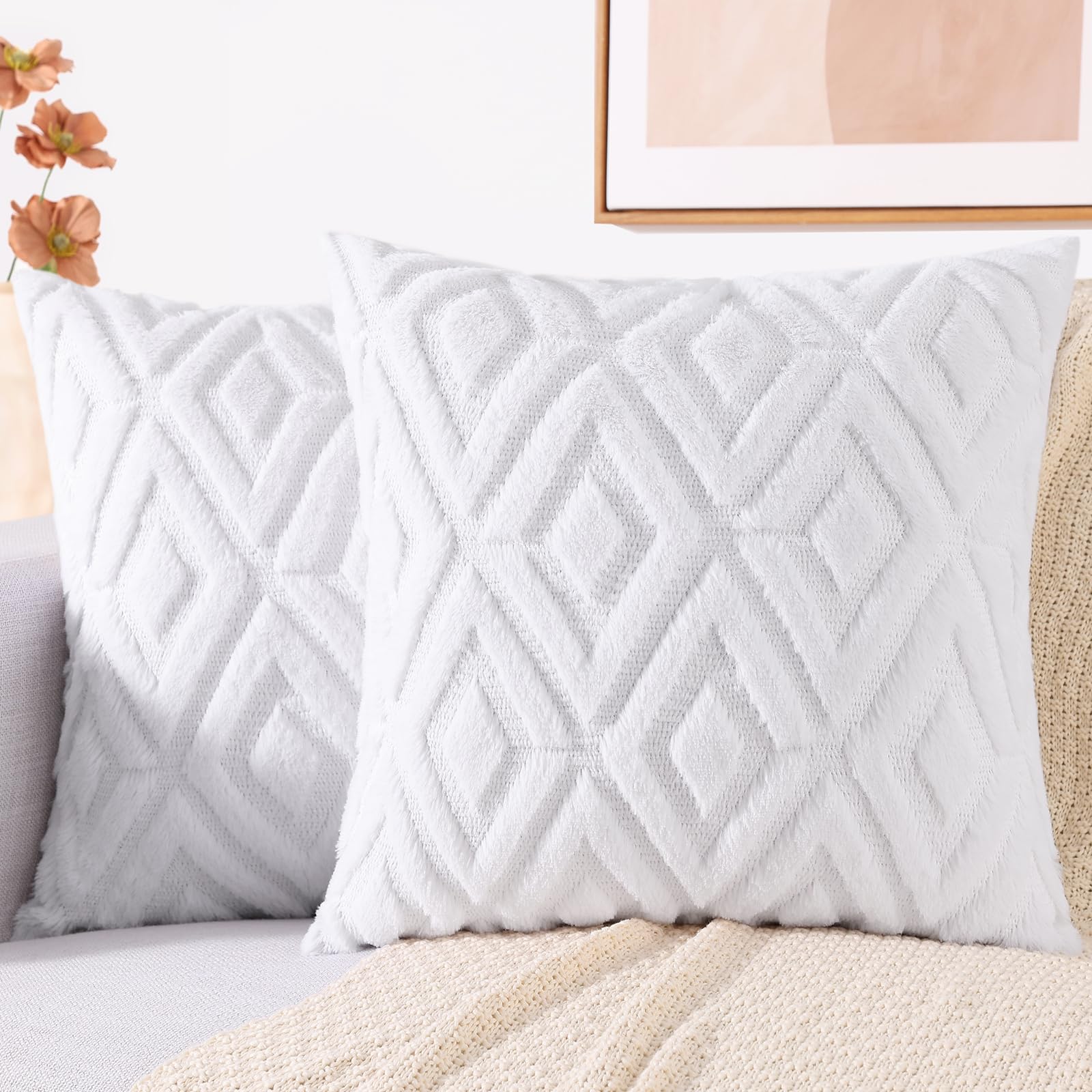 Foto 1 | Juego De 2 Fundas De Almohada Decoruhome Para Sofá, 60 X 60 Cm, Color Blanco - Venta Internacional.