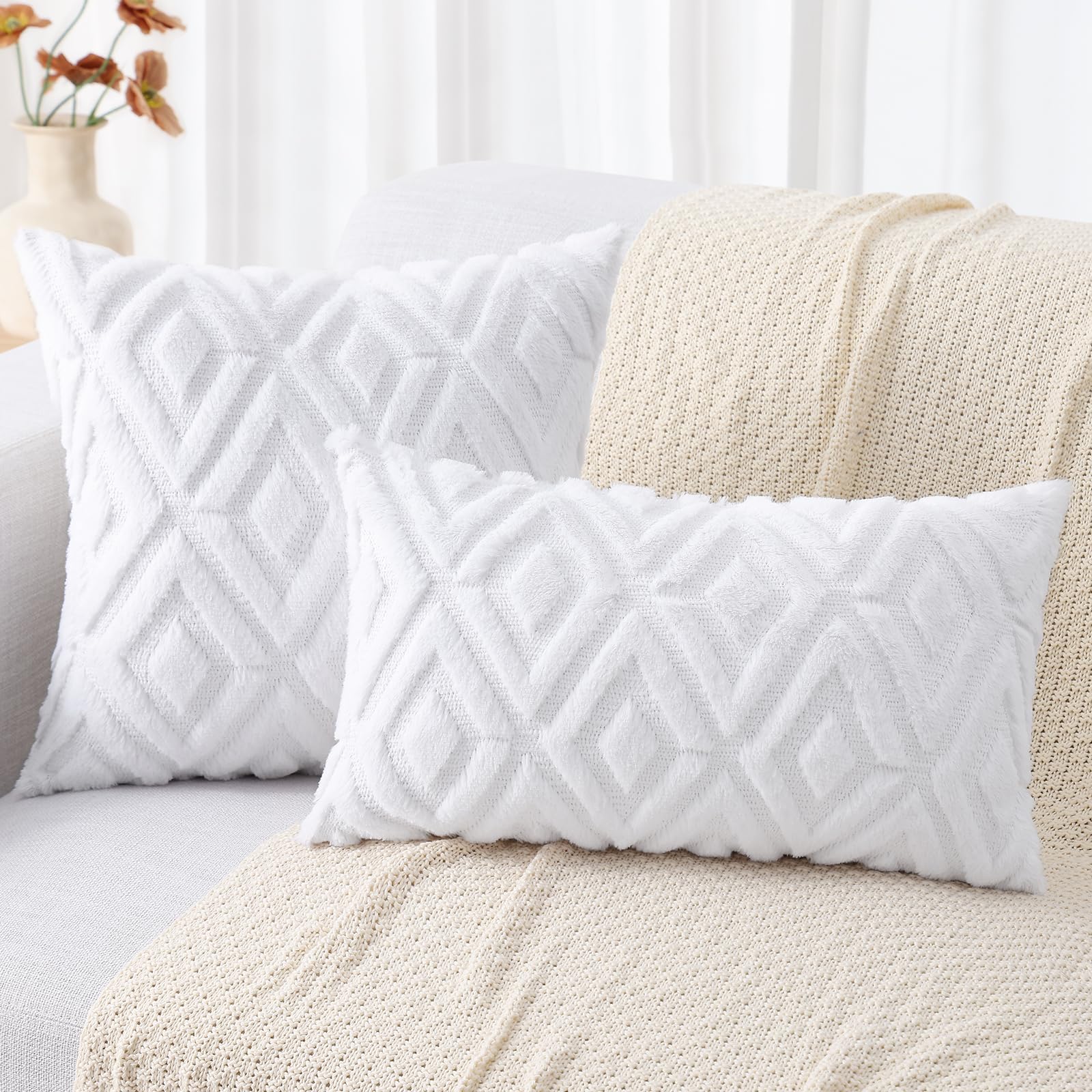 Foto 7 | Juego De 2 Fundas De Almohada Decoruhome Para Sofá, 60 X 60 Cm, Color Blanco - Venta Internacional.