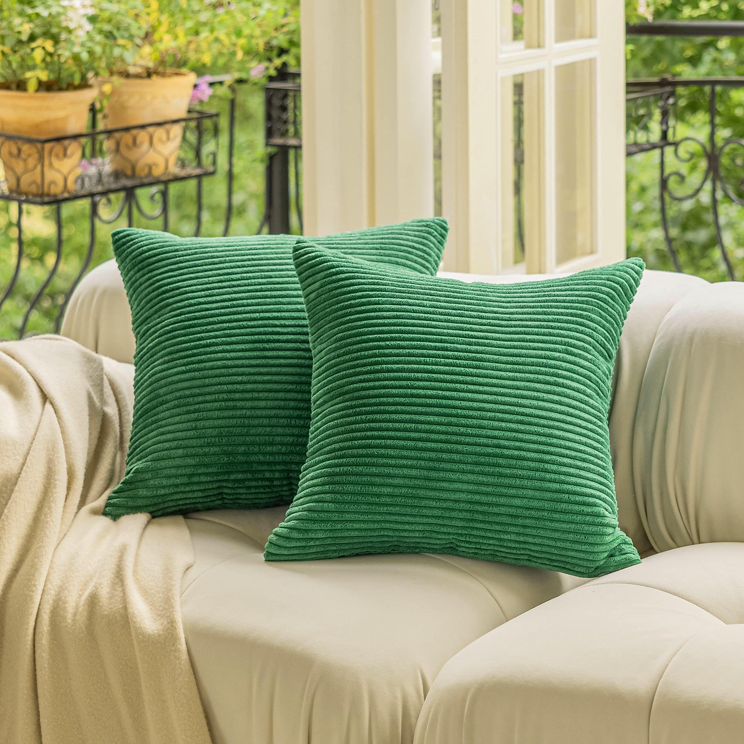 Foto 2 pulgar | Fundas De Almohada Home Brilliant Corduroy De 60 X 60 Cm, 2 Unidades, Color Verde Musgo - Venta Internacional.