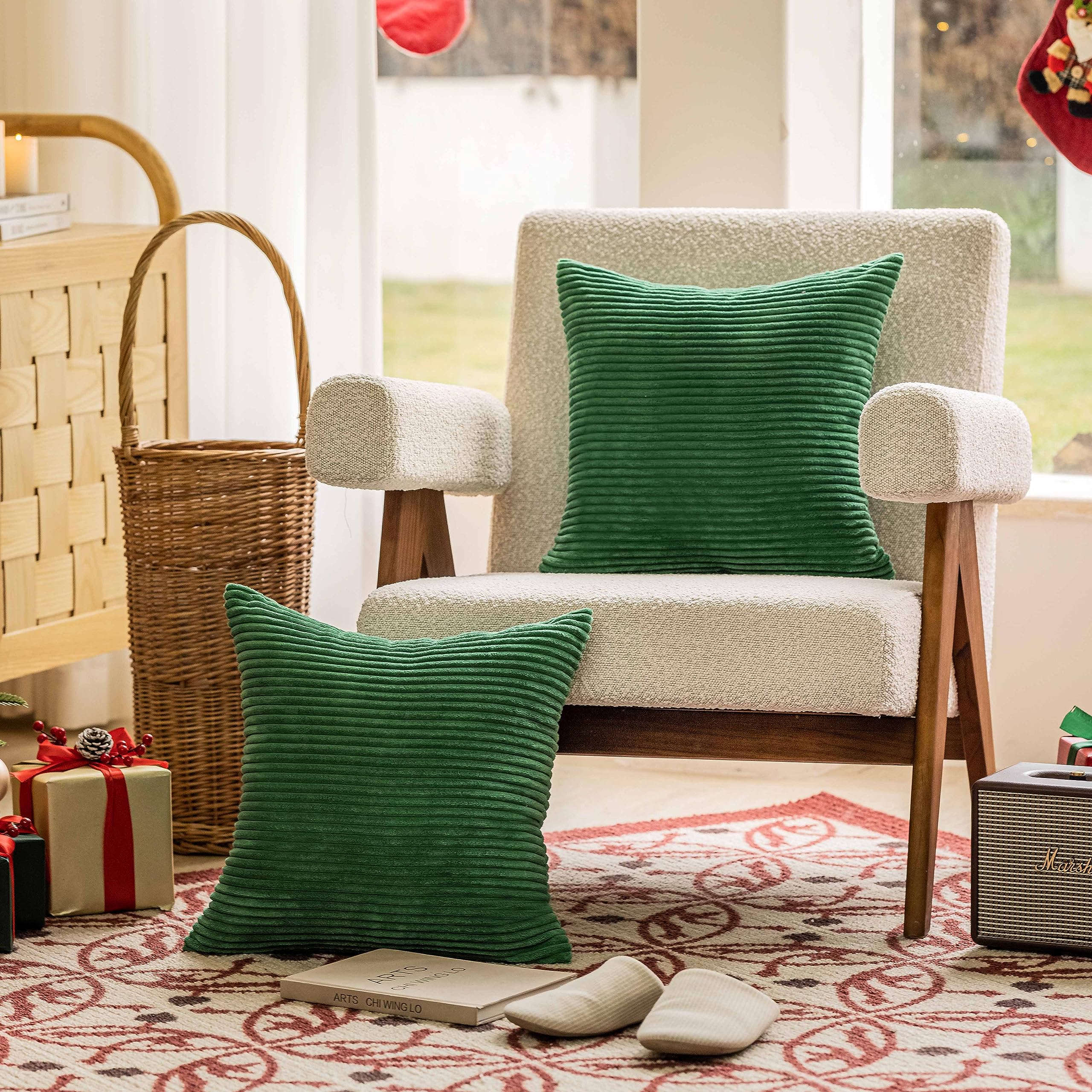 Foto 2 | Fundas De Almohada Home Brilliant Corduroy De 60 X 60 Cm, 2 Unidades, Color Verde Musgo - Venta Internacional.