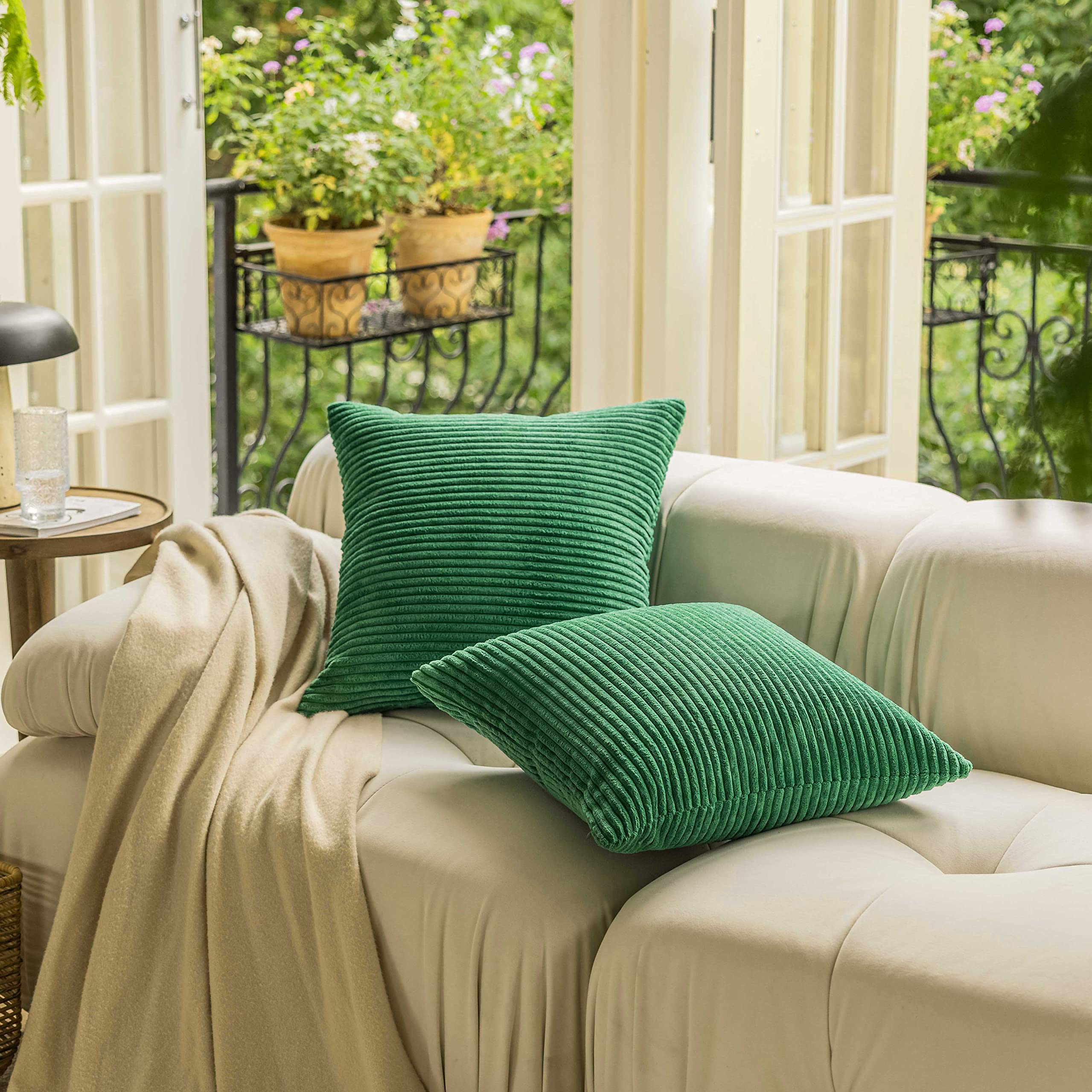 Foto 4 pulgar | Fundas De Almohada Home Brilliant Corduroy De 60 X 60 Cm, 2 Unidades, Color Verde Musgo - Venta Internacional.
