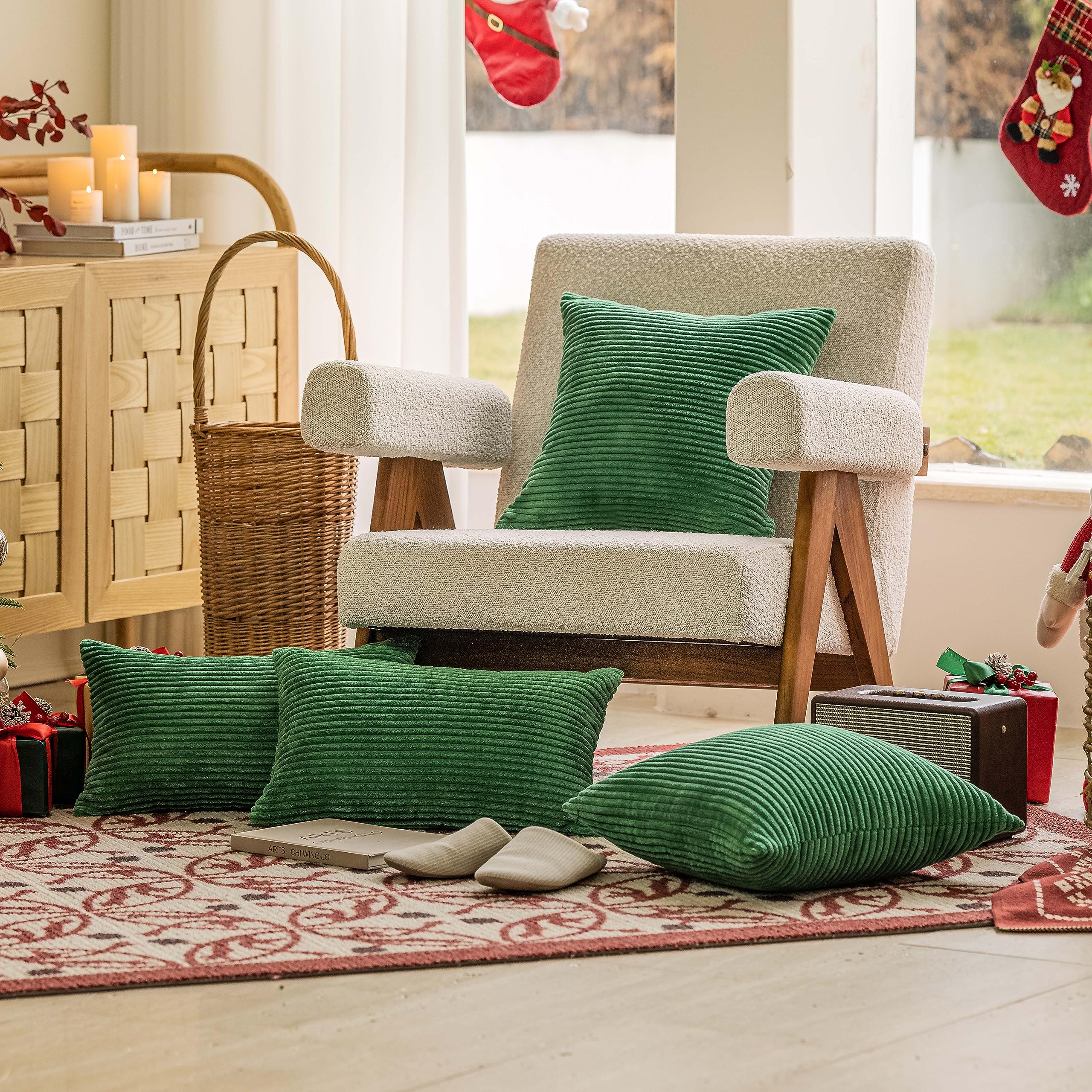Foto 6 | Fundas De Almohada Home Brilliant Corduroy De 60 X 60 Cm, 2 Unidades, Color Verde Musgo - Venta Internacional.