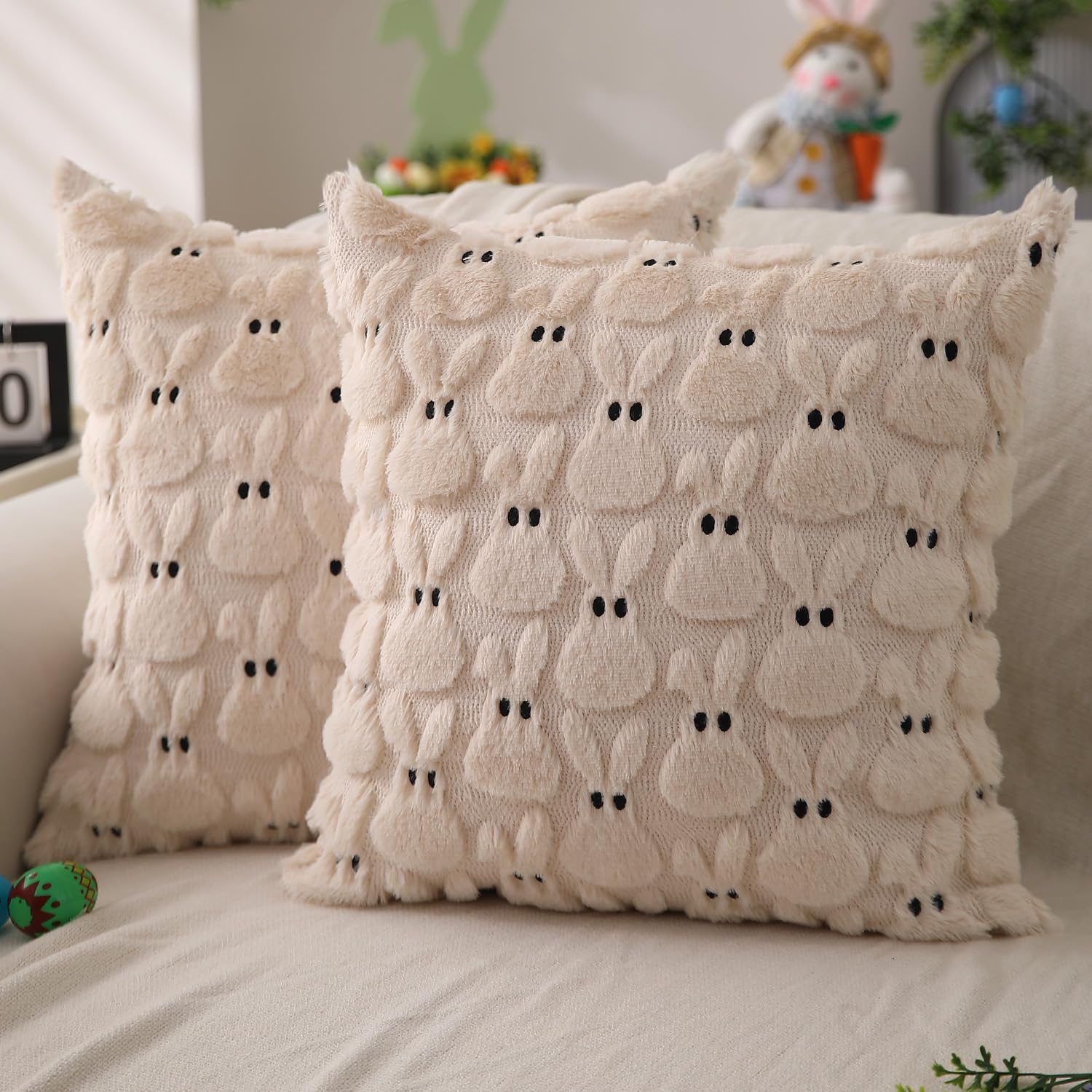 Juego De 2 Fundas De Almohada Dfxsz Para Pascua, 50 X 50 Cm, Piel De Conejo De Color Beige - Venta Internacional.