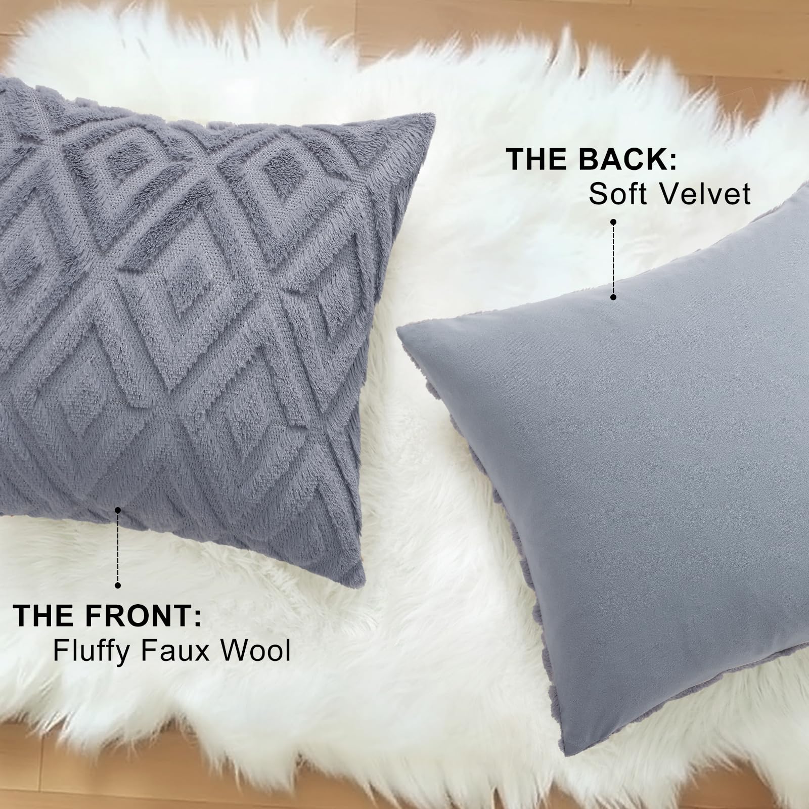 Foto 5 pulgar | Fundas De Almohada Decoruhome, 24 X 24 Cm, Color Azul Y Gris, Juego De 2 Unidades, Lana Sintética - Venta Internacional