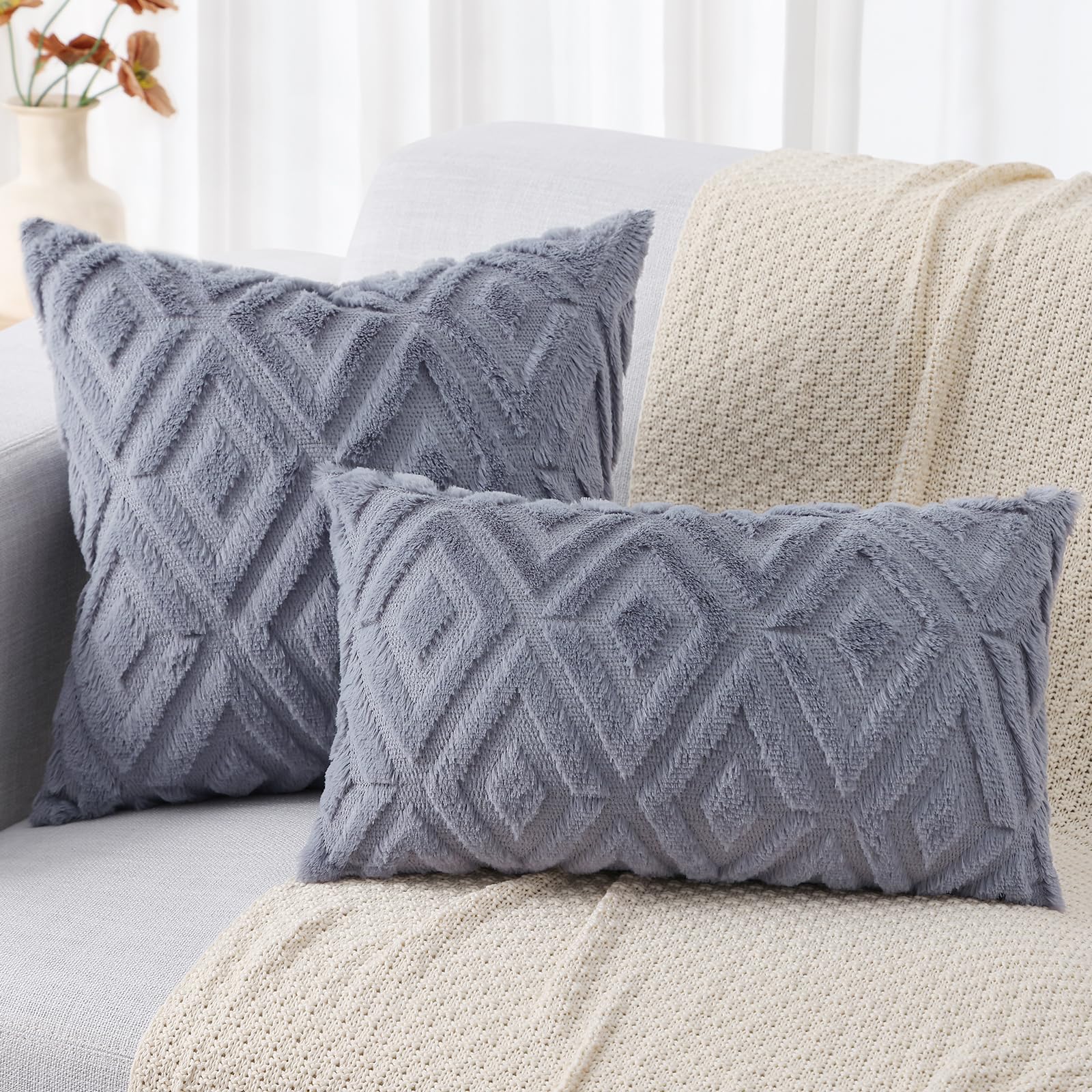 Foto 8 pulgar | Fundas De Almohada Decoruhome, 24 X 24 Cm, Color Azul Y Gris, Juego De 2 Unidades, Lana Sintética - Venta Internacional