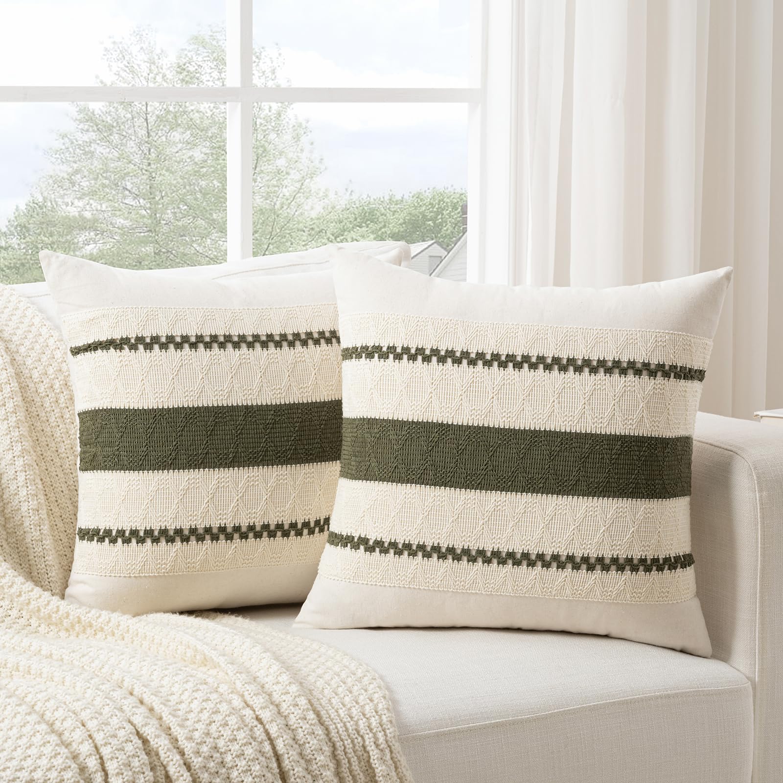 Foto 2 pulgar | Funda De Cojín Fancy Homi Boho, Algodón Verde Oliva, 60 X 60 Cm - Venta Internacional.