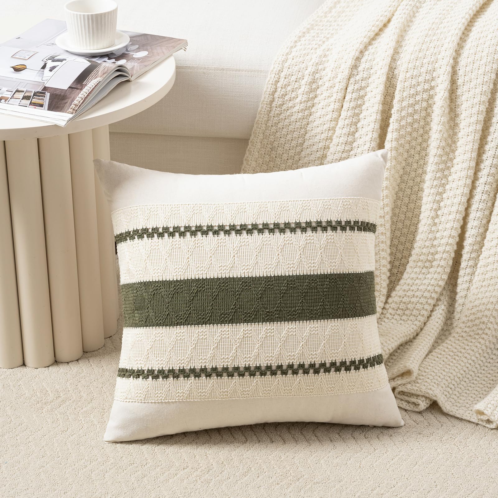 Foto 3 pulgar | Funda De Cojín Fancy Homi Boho, Algodón Verde Oliva, 60 X 60 Cm - Venta Internacional.