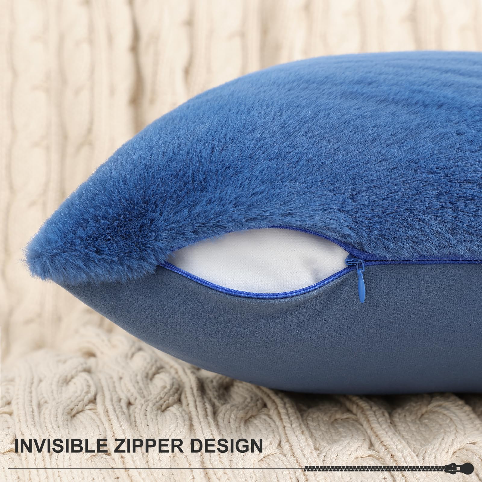 Foto 3 pulgar | Fundas De Cojín Pallene De Piel Sintética De Felpa, 50,8 X 50,8 Cm, Color Azul Marino - Venta Internacional.