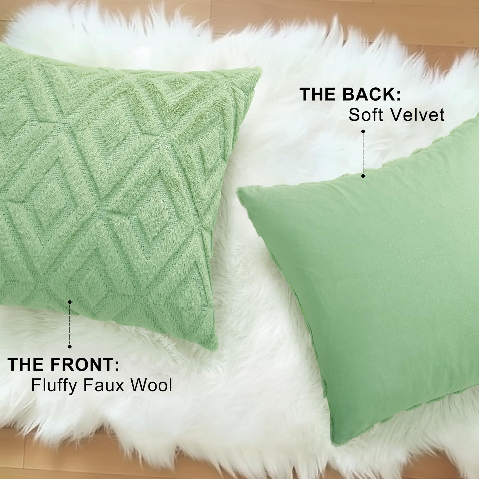 Foto 5 pulgar | Fundas De Almohada Decoruhome Spring De Lana Sintética De 60 X 60 Cm, Juego De 2 Unidades, Color Salvia - Venta I