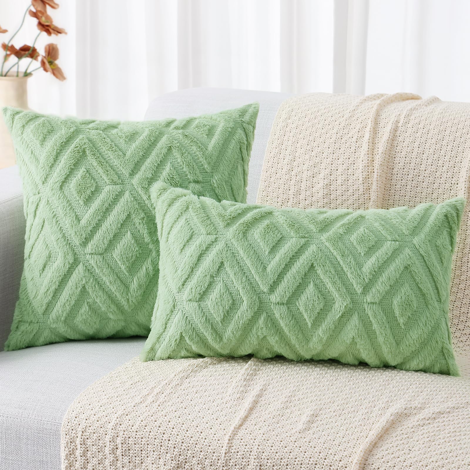 Foto 8 pulgar | Fundas De Almohada Decoruhome Spring De Lana Sintética De 60 X 60 Cm, Juego De 2 Unidades, Color Salvia - Venta I