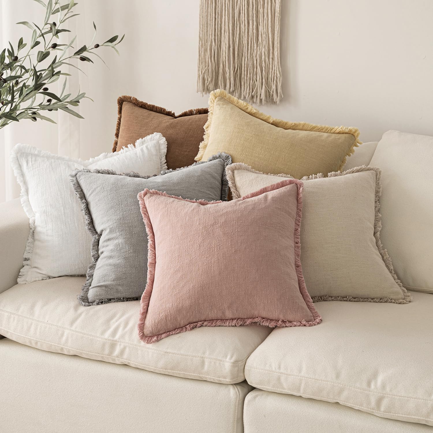 Foto 7 pulgar | Fundas De Almohada Miulee De Lino Con Flecos Blancos, Estilo Bohemio, Granja, 45 X 45 Cm - Venta Internacional.