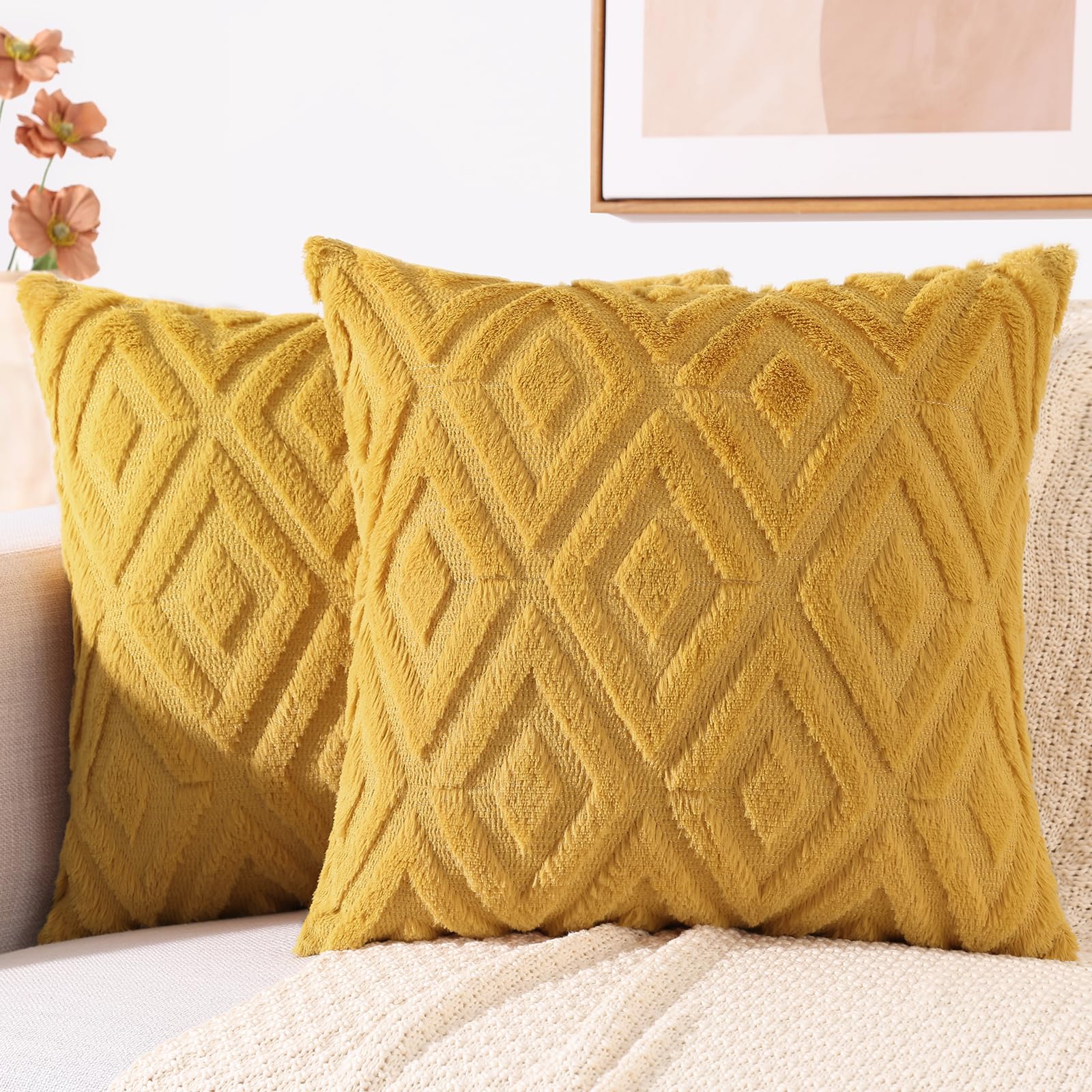 Juego De 2 Fundas De Almohada Para Sofá Decoruhome, 24 X 24 Cm, Color Amarillo - Venta Internacional.
