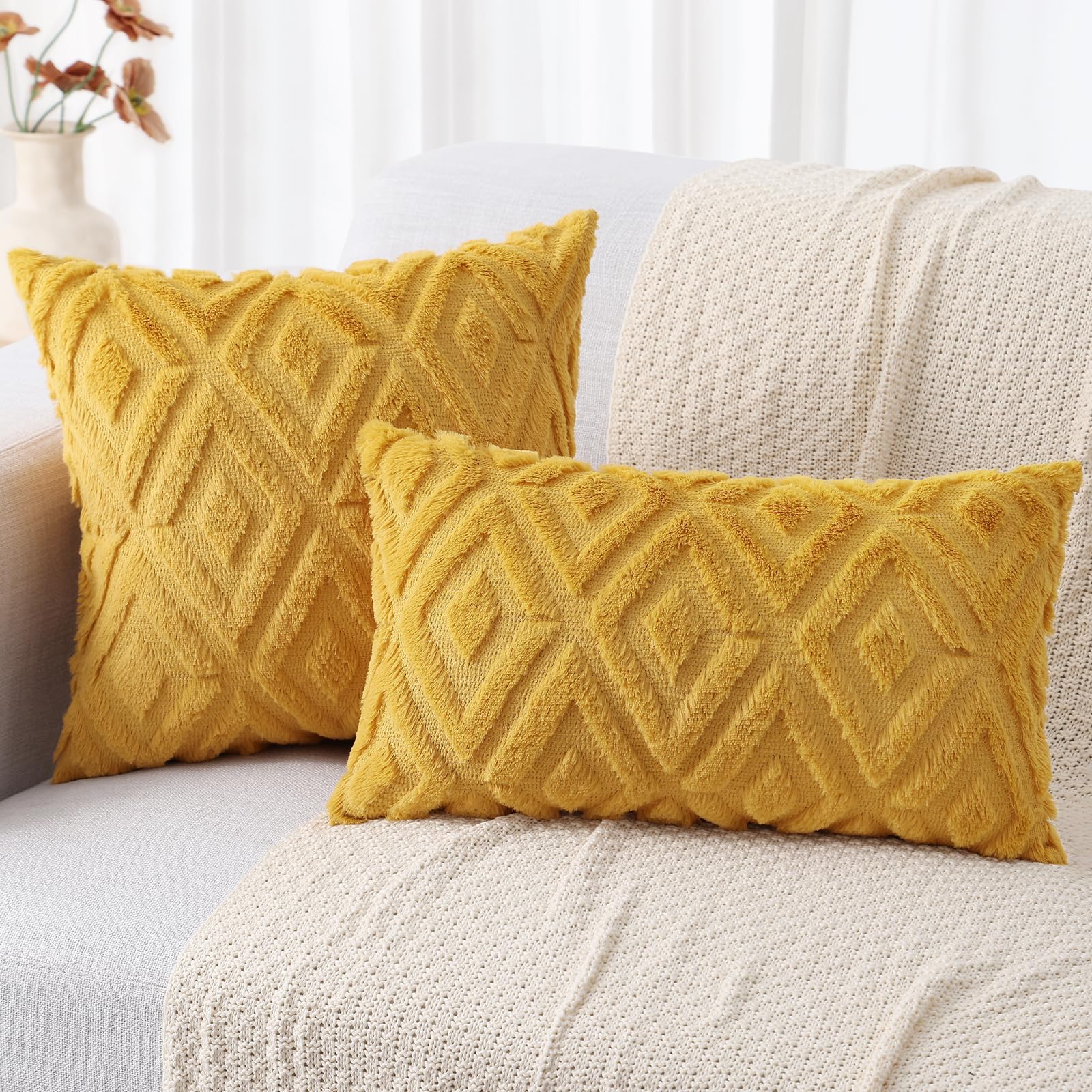 Foto 7 | Juego De 2 Fundas De Almohada Para Sofá Decoruhome, 24 X 24 Cm, Color Amarillo - Venta Internacional.