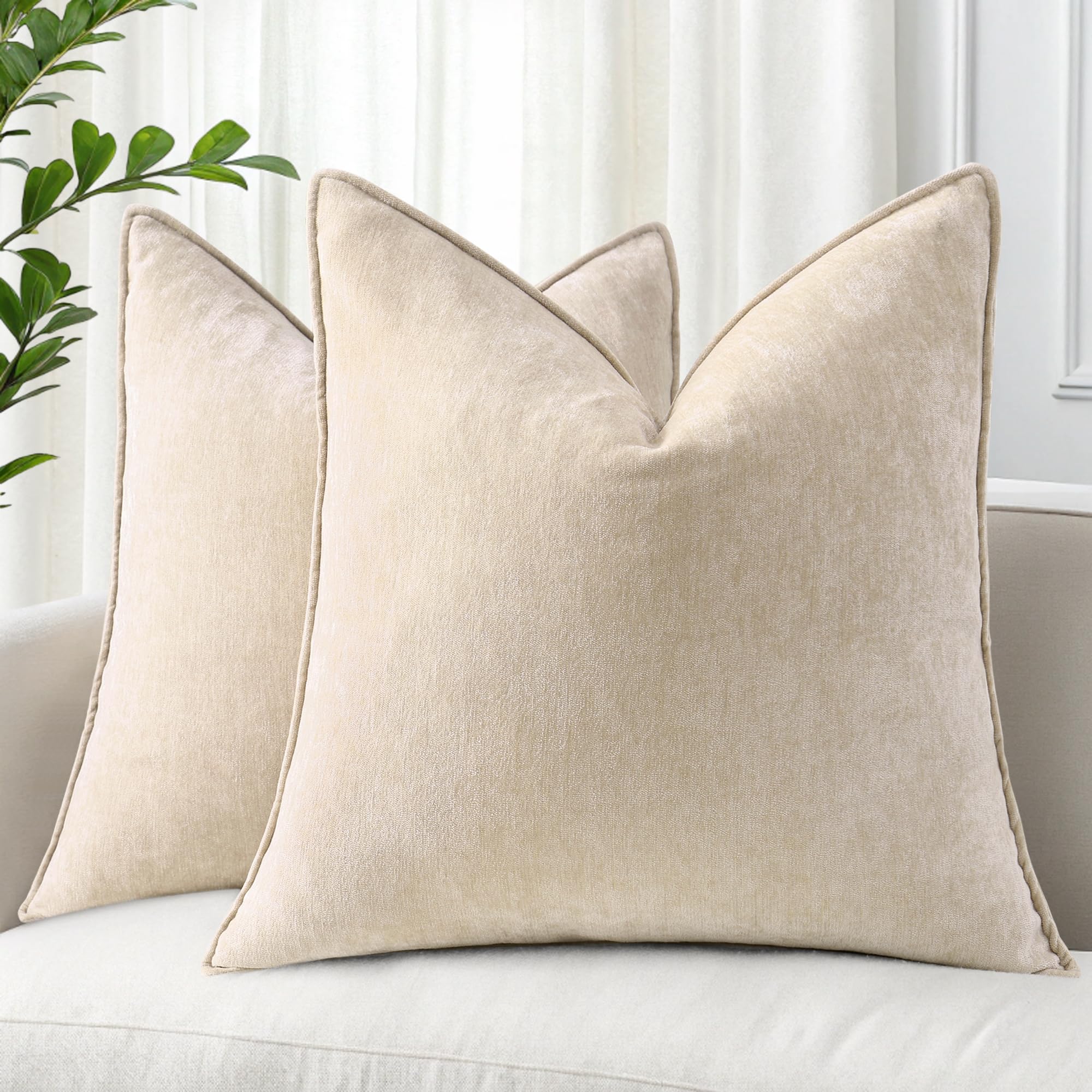 Fundas De Almohada Decoruhome Spring Chenille, 26 X 26 Cm, Color Beige, Juego De 2 - Venta Internacional.
